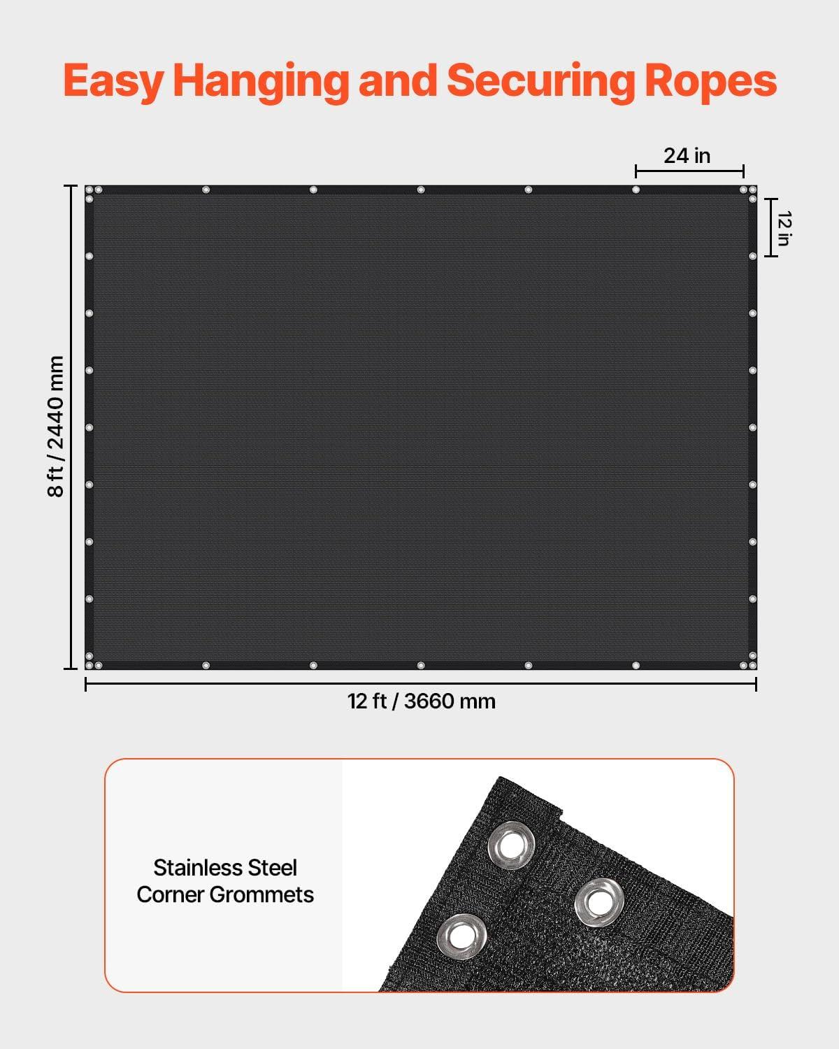 image:imageVEVOR 90 Sun Shade Cloth 8 x 12 ft Pergola Shade Cover with Stainless Steel Grommets Sun Shades Canopy Privacy Screen with 140 GSM HDPE Material for Outdoor Patio Garden and Backyard Black8 x 12 ft Black