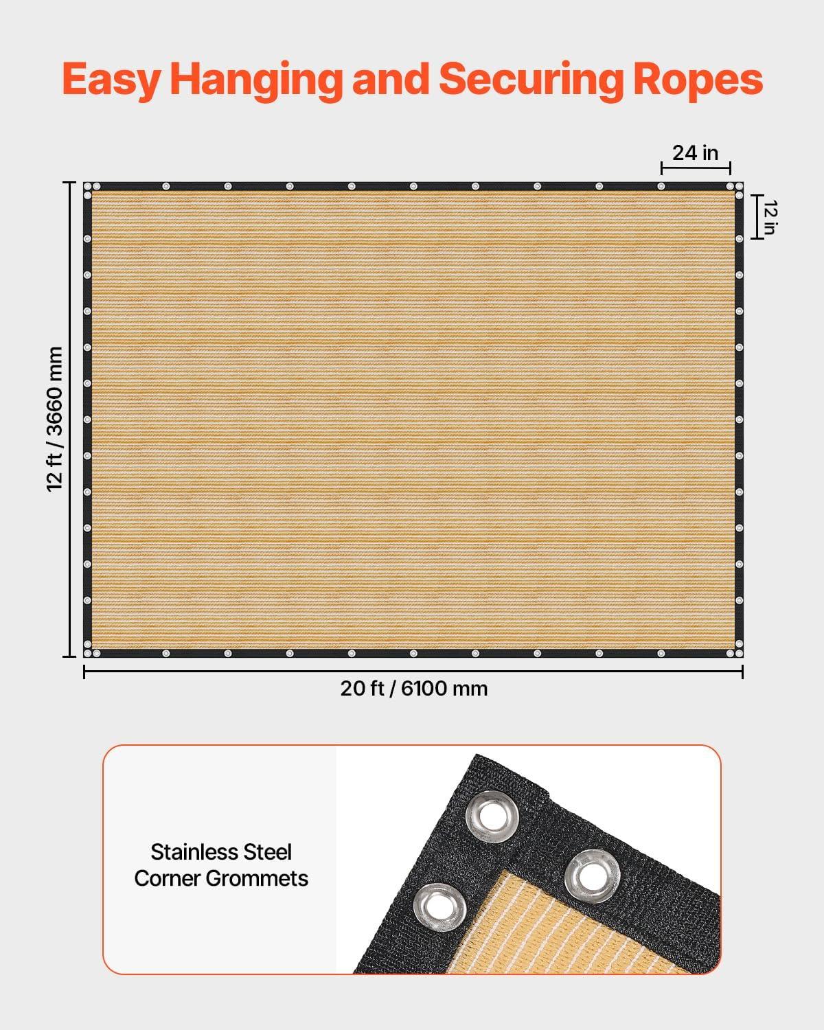 image:imageVEVOR 90 Sun Shade Cloth 8 x 12 ft Pergola Shade Cover with Stainless Steel Grommets Sun Shades Canopy Privacy Screen with 140 GSM HDPE Material for Outdoor Patio Garden and Backyard Black12 x 20 ft Beige
