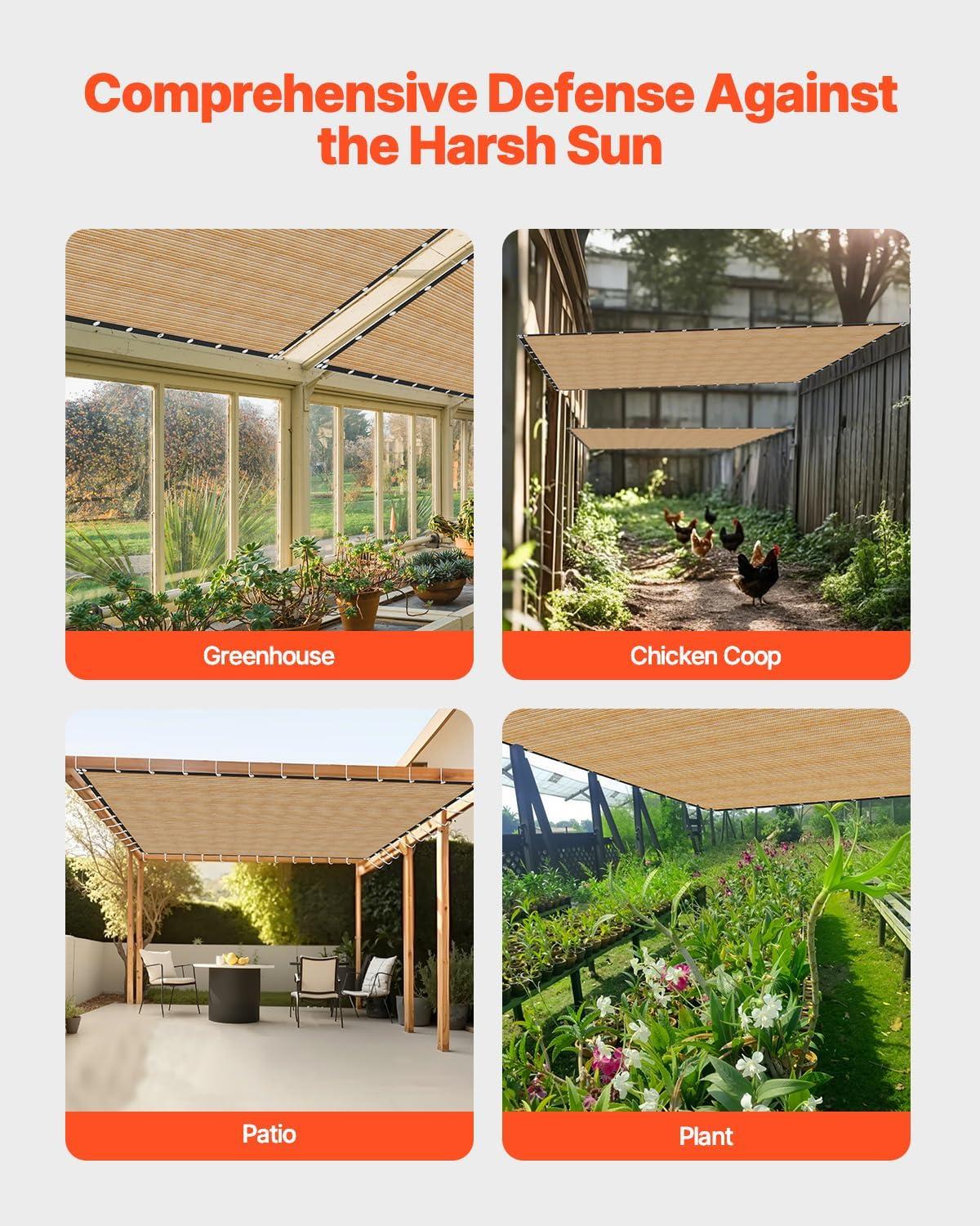 image:imageVEVOR 90 Sun Shade Cloth 8 x 12 ft Pergola Shade Cover with Stainless Steel Grommets Sun Shades Canopy Privacy Screen with 140 GSM HDPE Material for Outdoor Patio Garden and Backyard Black12 x 20 ft Beige