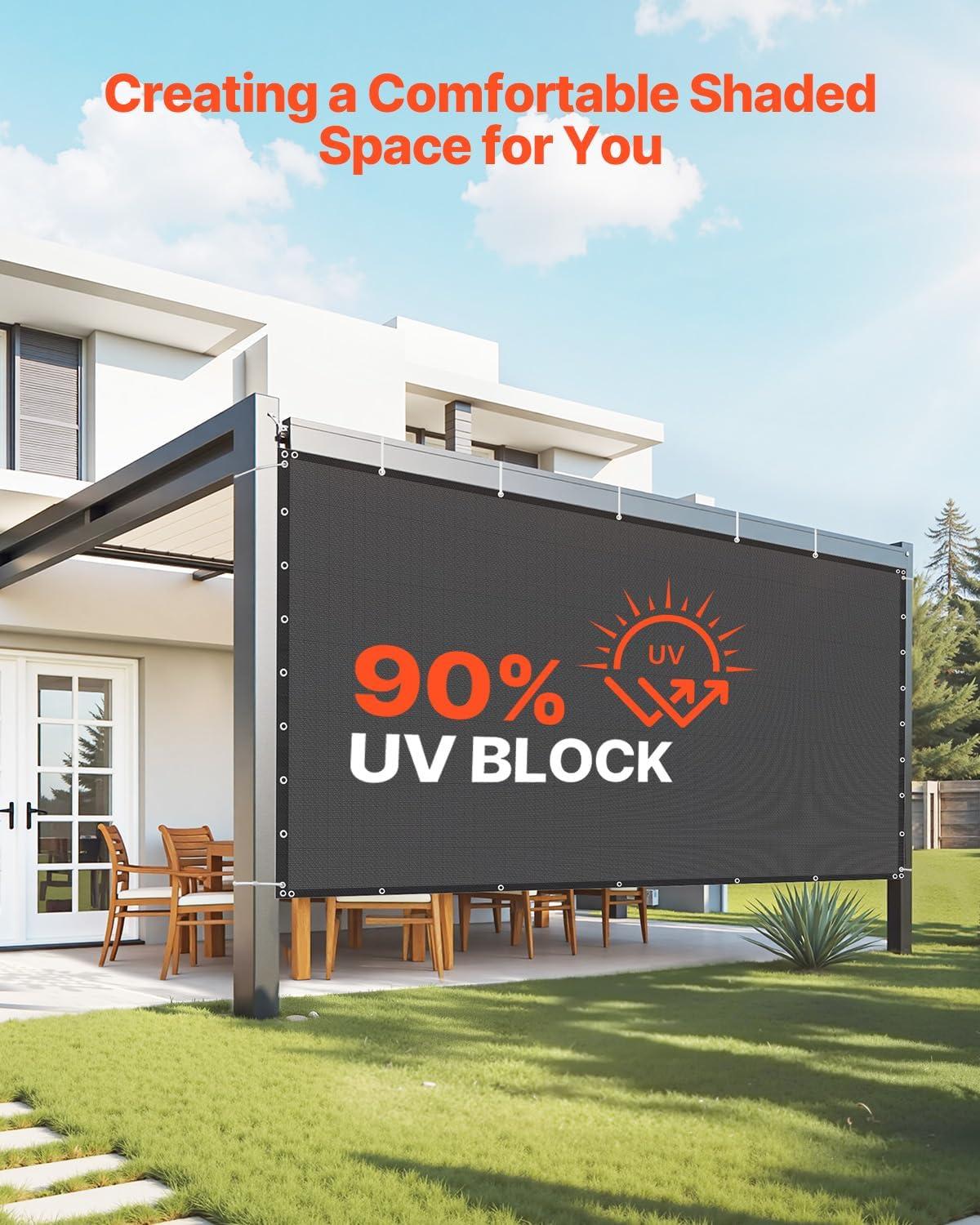 image:imageVEVOR 90 Sun Shade Cloth 8 x 12 ft Pergola Shade Cover with Stainless Steel Grommets Sun Shades Canopy Privacy Screen with 140 GSM HDPE Material for Outdoor Patio Garden and Backyard Black8 x 12 ft Black