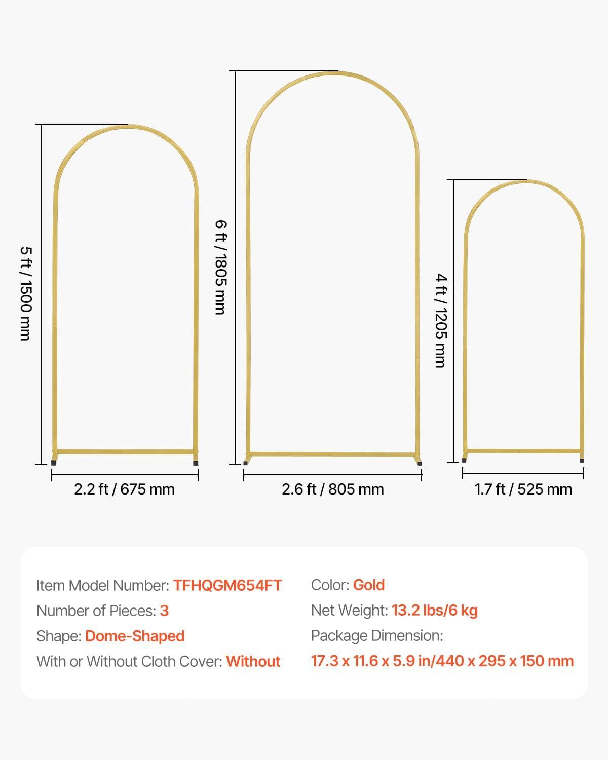 image:imageVEVOR Arch Backdrop Stand 6Ft 5Ft amp 4Ft Set of 3 Balloon Metal Arch Stand for Ceremony Gold Wedding Arch Backdrop Stand Fit for Birthday Party Baby Shower Graduations Holiday6ft 5ft 4ft