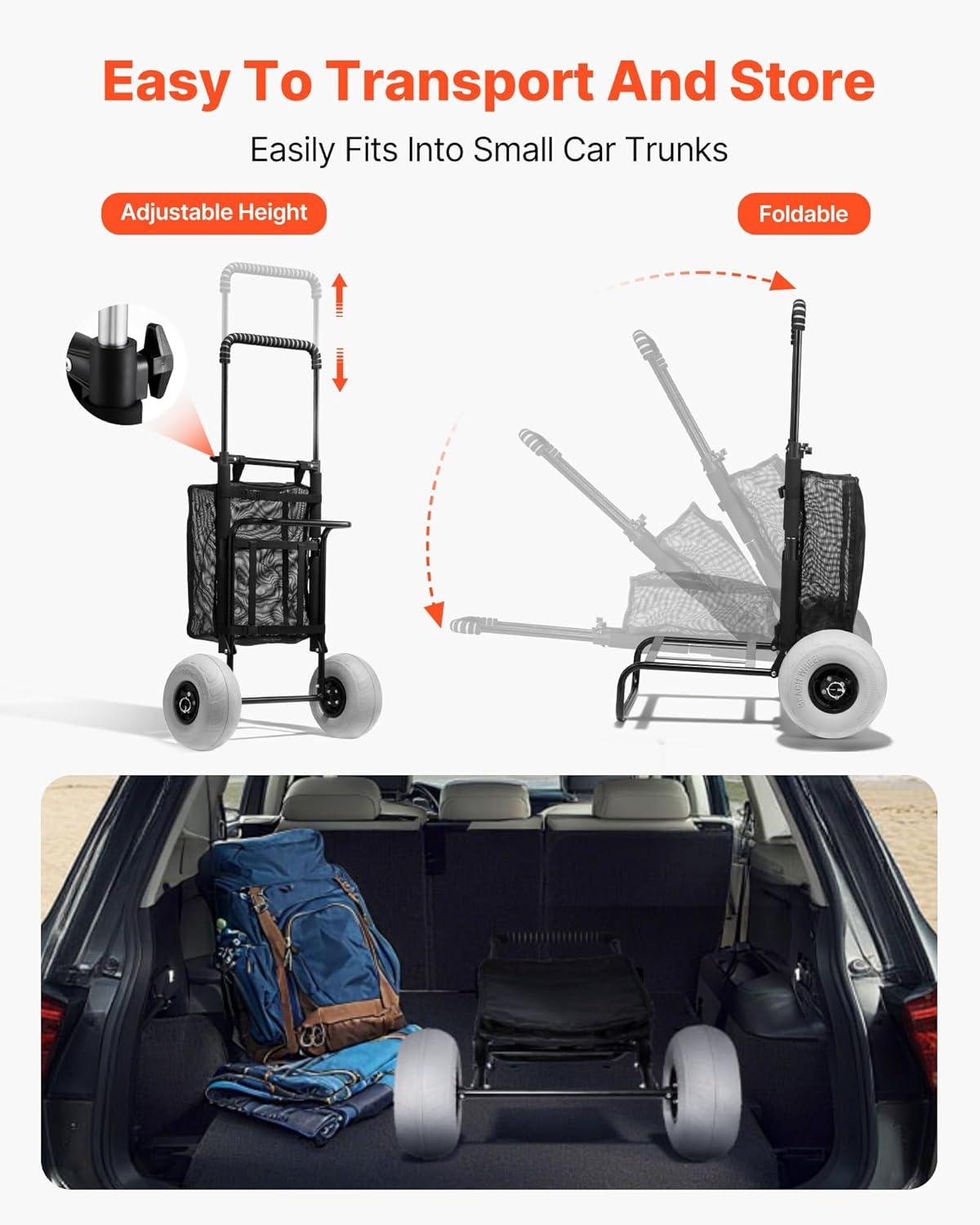 image:imageVEVOR Beach Dolly with Big Wheels for Sand 299 x 154 Cargo Deck w 12 Balloon Wheels 165LBS Loading Capacity Folding Sand Cart amp 27 to 447 Adjustable Height Heavy Duty Cart for Beach20 x 15 Cargo Deck 9 Balloon Wheels