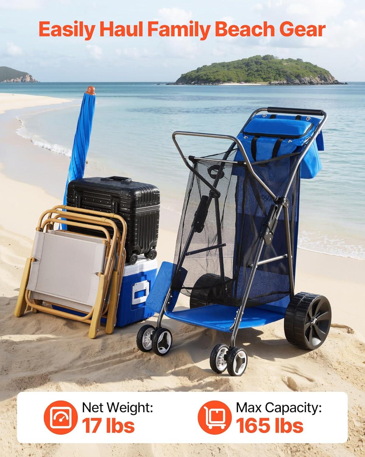 image:imageVEVOR Beach Dolly with Big Wheels for Sand 299 x 154 Cargo Deck w 12 Balloon Wheels 165LBS Loading Capacity Folding Sand Cart amp 27 to 447 Adjustable Height Heavy Duty Cart for Beach7806351065mm