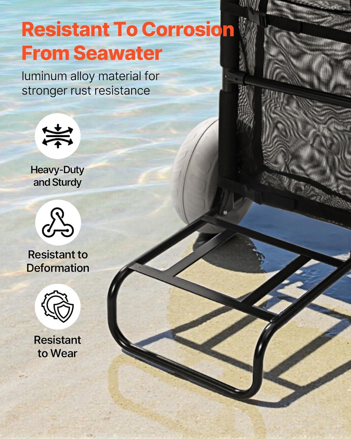 image:imageVEVOR Beach Dolly with Big Wheels for Sand 299 x 154 Cargo Deck w 12 Balloon Wheels 165LBS Loading Capacity Folding Sand Cart amp 27 to 447 Adjustable Height Heavy Duty Cart for Beach20 x 15 Cargo Deck 9 Balloon Wheels