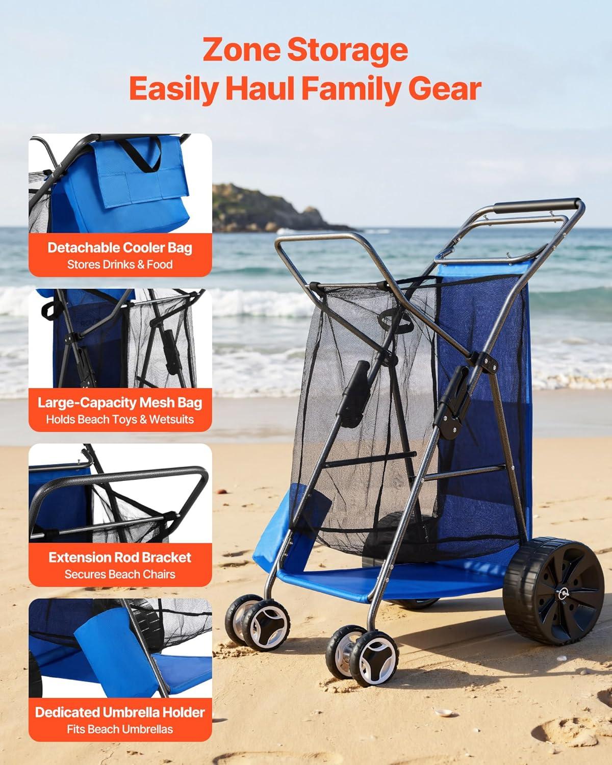 image:imageVEVOR Beach Dolly with Big Wheels for Sand 299 x 154 Cargo Deck w 12 Balloon Wheels 165LBS Loading Capacity Folding Sand Cart amp 27 to 447 Adjustable Height Heavy Duty Cart for Beach7806351065mm