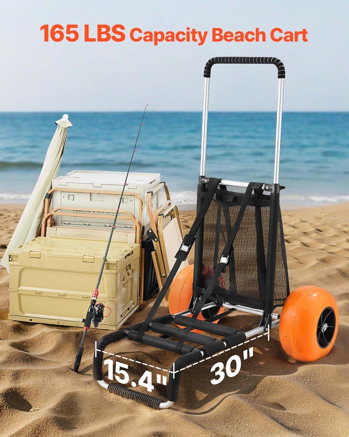 image:imageVEVOR Beach Dolly with Big Wheels for Sand 299 x 154 Cargo Deck w 12 Balloon Wheels 165LBS Loading Capacity Folding Sand Cart amp 27 to 447 Adjustable Height Heavy Duty Cart for Beach30 X 15 Cargo Deck 12 Balloon Wheels