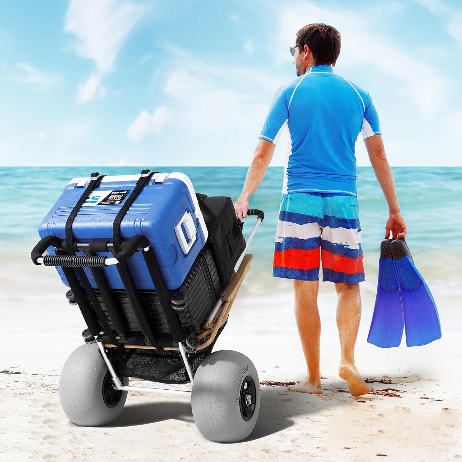 image:imageVEVOR Beach Dolly with Big Wheels for Sand 299 x 154 Cargo Deck w 12 Balloon Wheels 165LBS Loading Capacity Folding Sand Cart amp 27 to 447 Adjustable Height Heavy Duty Cart for Beach30 X 15 Cargo Deck 12 Balloon Wheels