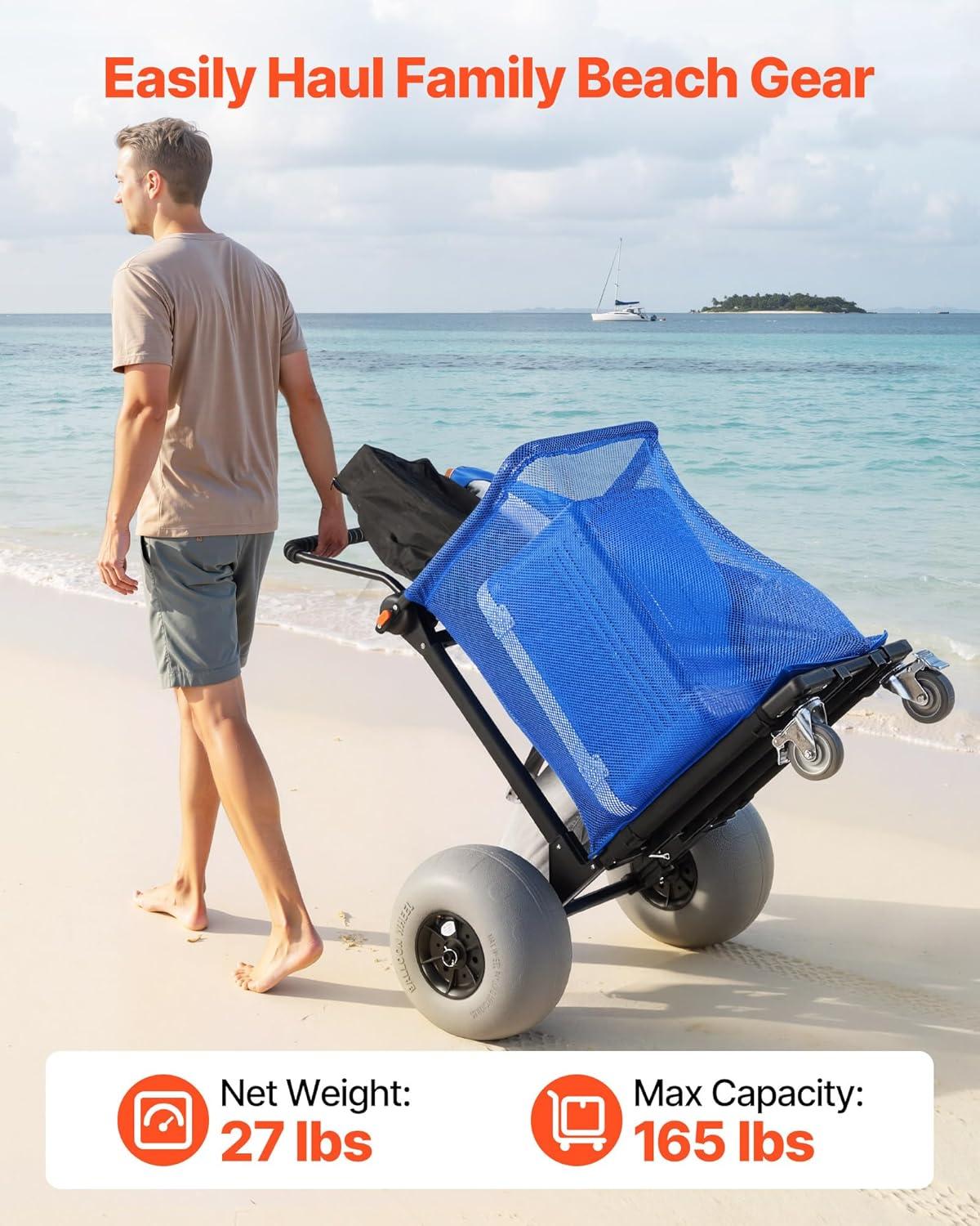 image:imageVEVOR Beach Dolly with Big Wheels for Sand 299 x 154 Cargo Deck w 12 Balloon Wheels 165LBS Loading Capacity Folding Sand Cart amp 27 to 447 Adjustable Height Heavy Duty Cart for Beach9808501100mm
