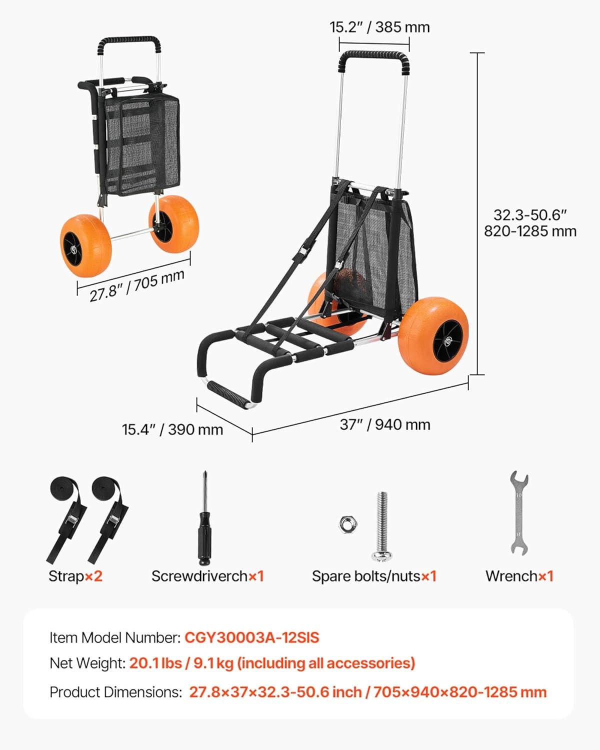 image:imageVEVOR Beach Dolly with Big Wheels for Sand 299 x 154 Cargo Deck w 12 Balloon Wheels 165LBS Loading Capacity Folding Sand Cart amp 27 to 447 Adjustable Height Heavy Duty Cart for Beach30 X 15 Cargo Deck 12 Balloon Wheels