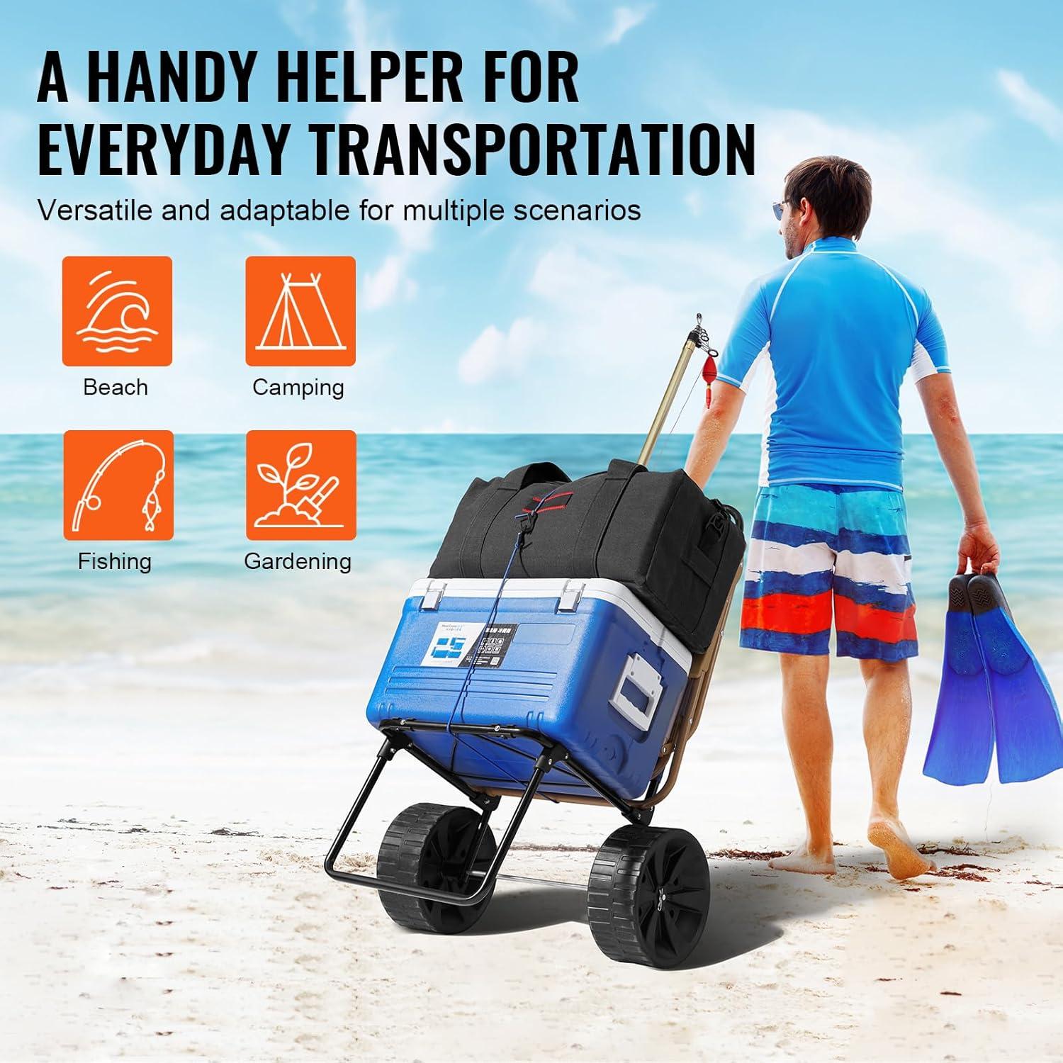 image:imageVEVOR Beach Dolly with Big Wheels for Sand 299 x 154 Cargo Deck w 12 Balloon Wheels 165LBS Loading Capacity Folding Sand Cart amp 27 to 447 Adjustable Height Heavy Duty Cart for Beach15 x 16 Cargo Deck 10 PE Solid Wheels