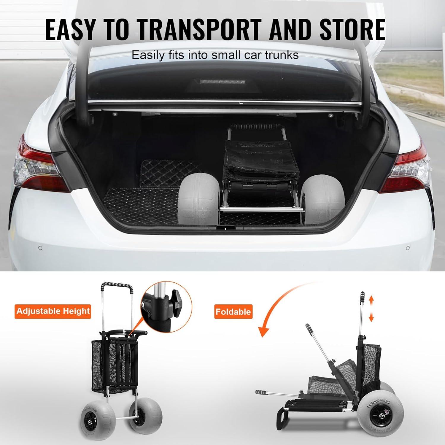 image:imageVEVOR Beach Dolly with Big Wheels for Sand 299 x 154 Cargo Deck w 12 Balloon Wheels 165LBS Loading Capacity Folding Sand Cart amp 27 to 447 Adjustable Height Heavy Duty Cart for Beach30 X 15 Cargo Deck 12 Balloon Wheels