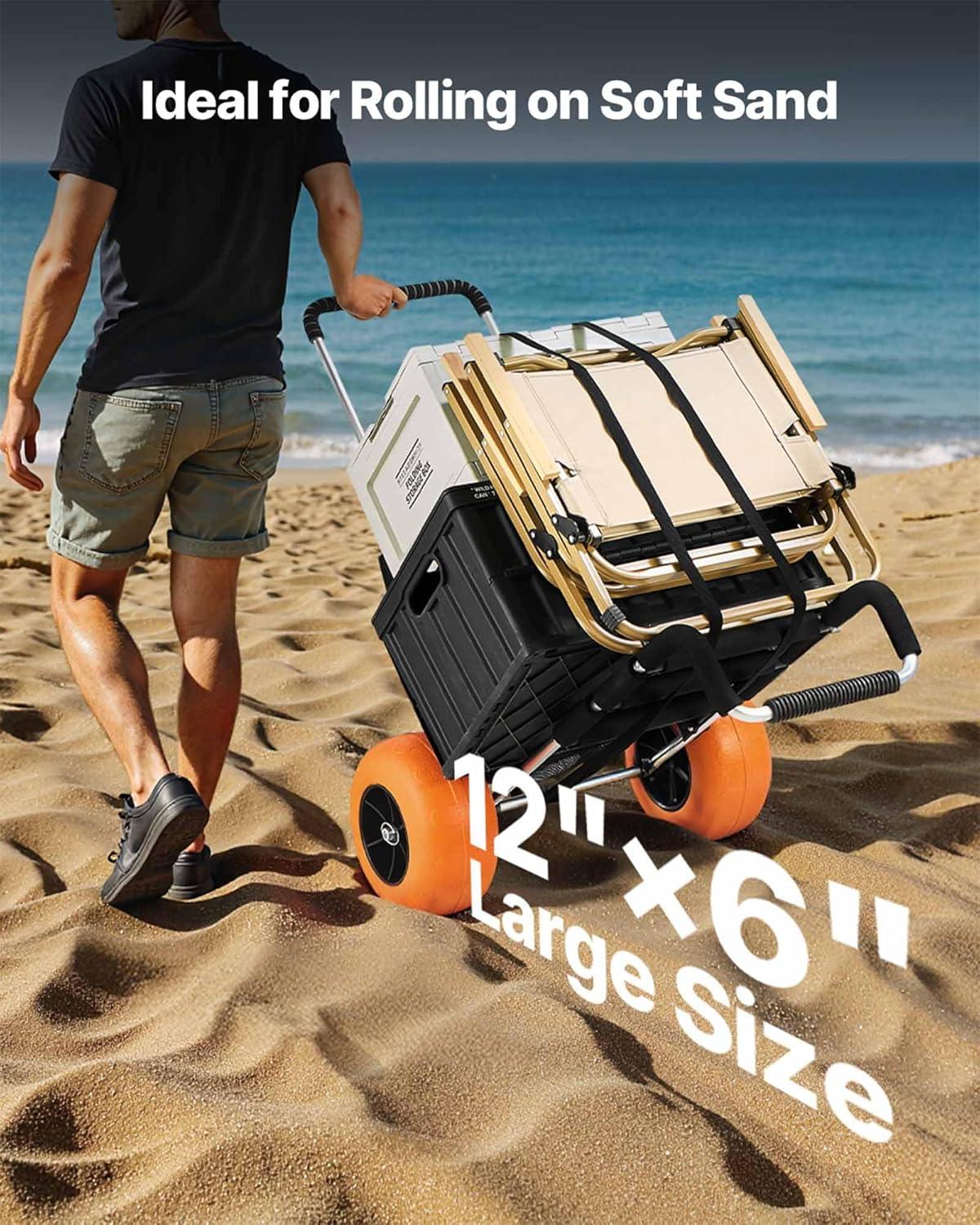 image:imageVEVOR Beach Dolly with Big Wheels for Sand 299 x 154 Cargo Deck w 12 Balloon Wheels 165LBS Loading Capacity Folding Sand Cart amp 27 to 447 Adjustable Height Heavy Duty Cart for Beach30 X 15 Cargo Deck 12 Balloon Wheels