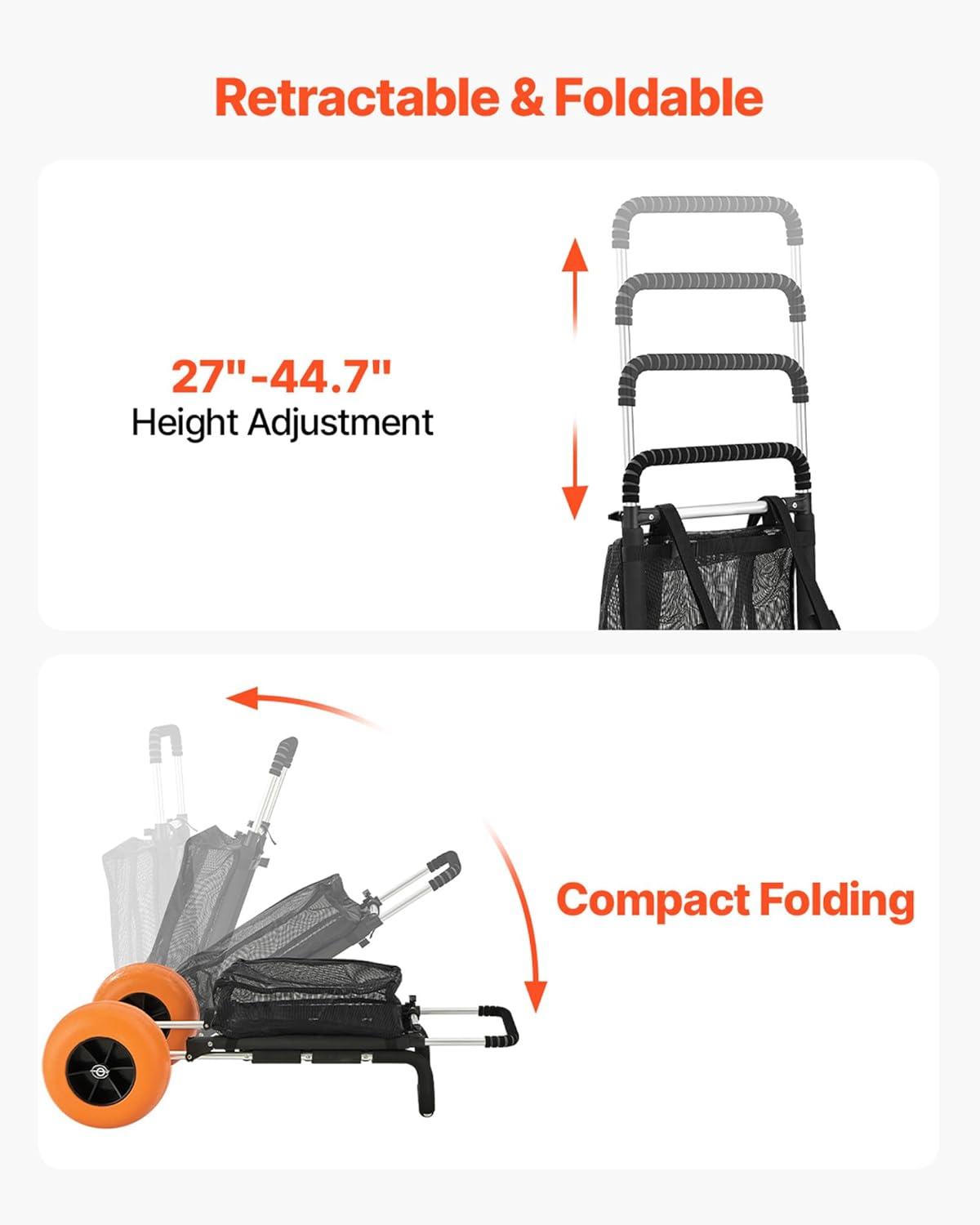 image:imageVEVOR Beach Dolly with Big Wheels for Sand 299 x 154 Cargo Deck w 12 Balloon Wheels 165LBS Loading Capacity Folding Sand Cart amp 27 to 447 Adjustable Height Heavy Duty Cart for Beach30 X 15 Cargo Deck 12 Balloon Wheels