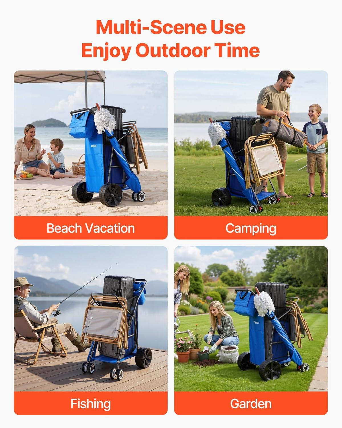 image:imageVEVOR Beach Dolly with Big Wheels for Sand 299 x 154 Cargo Deck w 12 Balloon Wheels 165LBS Loading Capacity Folding Sand Cart amp 27 to 447 Adjustable Height Heavy Duty Cart for Beach7806351065mm