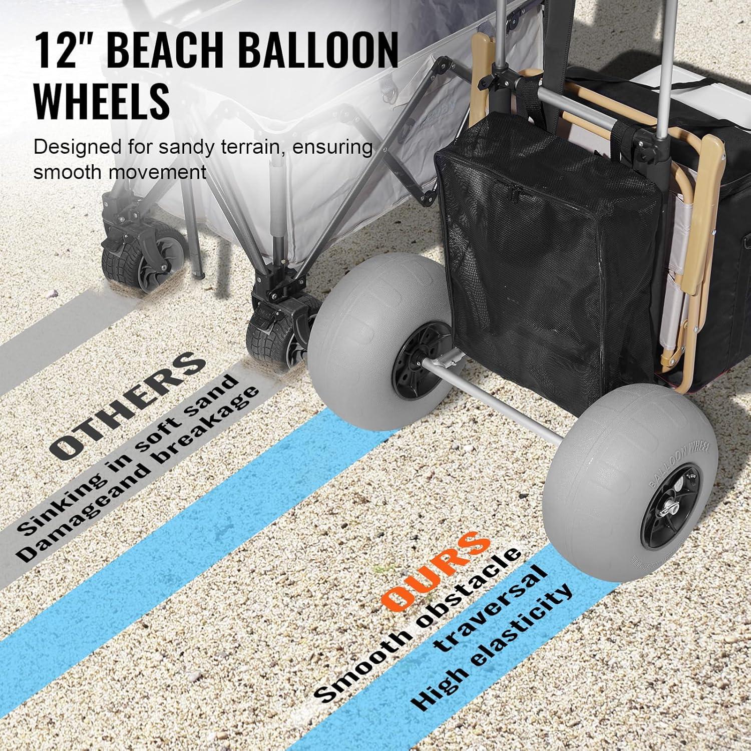 image:imageVEVOR Beach Dolly with Big Wheels for Sand 299 x 154 Cargo Deck w 12 Balloon Wheels 165LBS Loading Capacity Folding Sand Cart amp 27 to 447 Adjustable Height Heavy Duty Cart for Beach30 X 15 Cargo Deck 12 Balloon Wheels