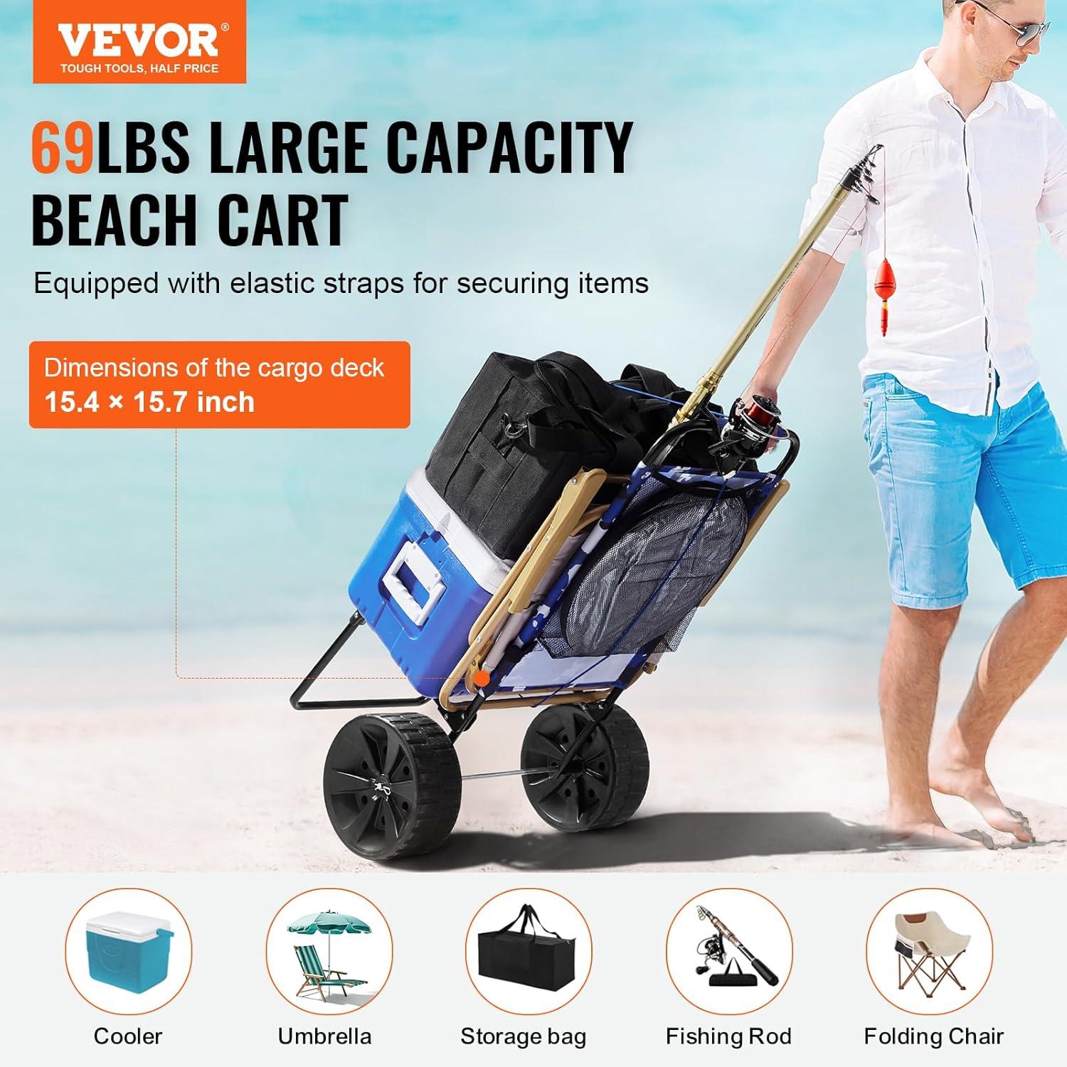 image:imageVEVOR Beach Dolly with Big Wheels for Sand 299 x 154 Cargo Deck w 12 Balloon Wheels 165LBS Loading Capacity Folding Sand Cart amp 27 to 447 Adjustable Height Heavy Duty Cart for Beach15 x 16 Cargo Deck 10 PE Solid Wheels
