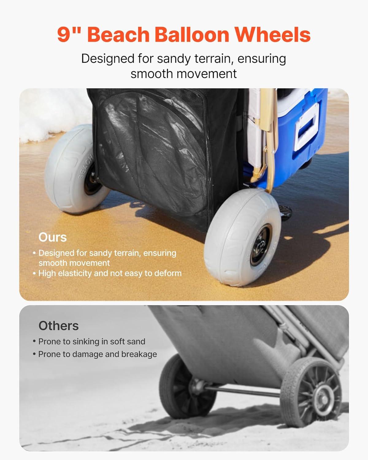image:imageVEVOR Beach Dolly with Big Wheels for Sand 299 x 154 Cargo Deck w 12 Balloon Wheels 165LBS Loading Capacity Folding Sand Cart amp 27 to 447 Adjustable Height Heavy Duty Cart for Beach20 x 15 Cargo Deck 9 Balloon Wheels