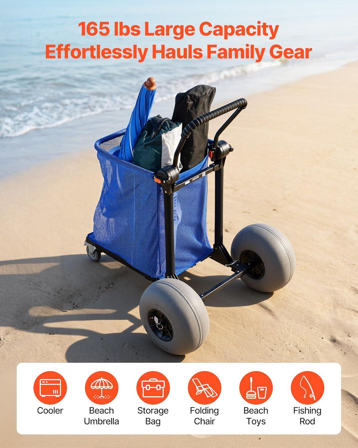 image:imageVEVOR Beach Dolly with Big Wheels for Sand 299 x 154 Cargo Deck w 12 Balloon Wheels 165LBS Loading Capacity Folding Sand Cart amp 27 to 447 Adjustable Height Heavy Duty Cart for Beach9808501100mm
