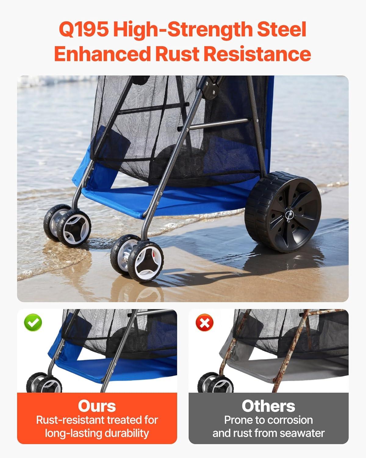image:imageVEVOR Beach Dolly with Big Wheels for Sand 299 x 154 Cargo Deck w 12 Balloon Wheels 165LBS Loading Capacity Folding Sand Cart amp 27 to 447 Adjustable Height Heavy Duty Cart for Beach7806351065mm