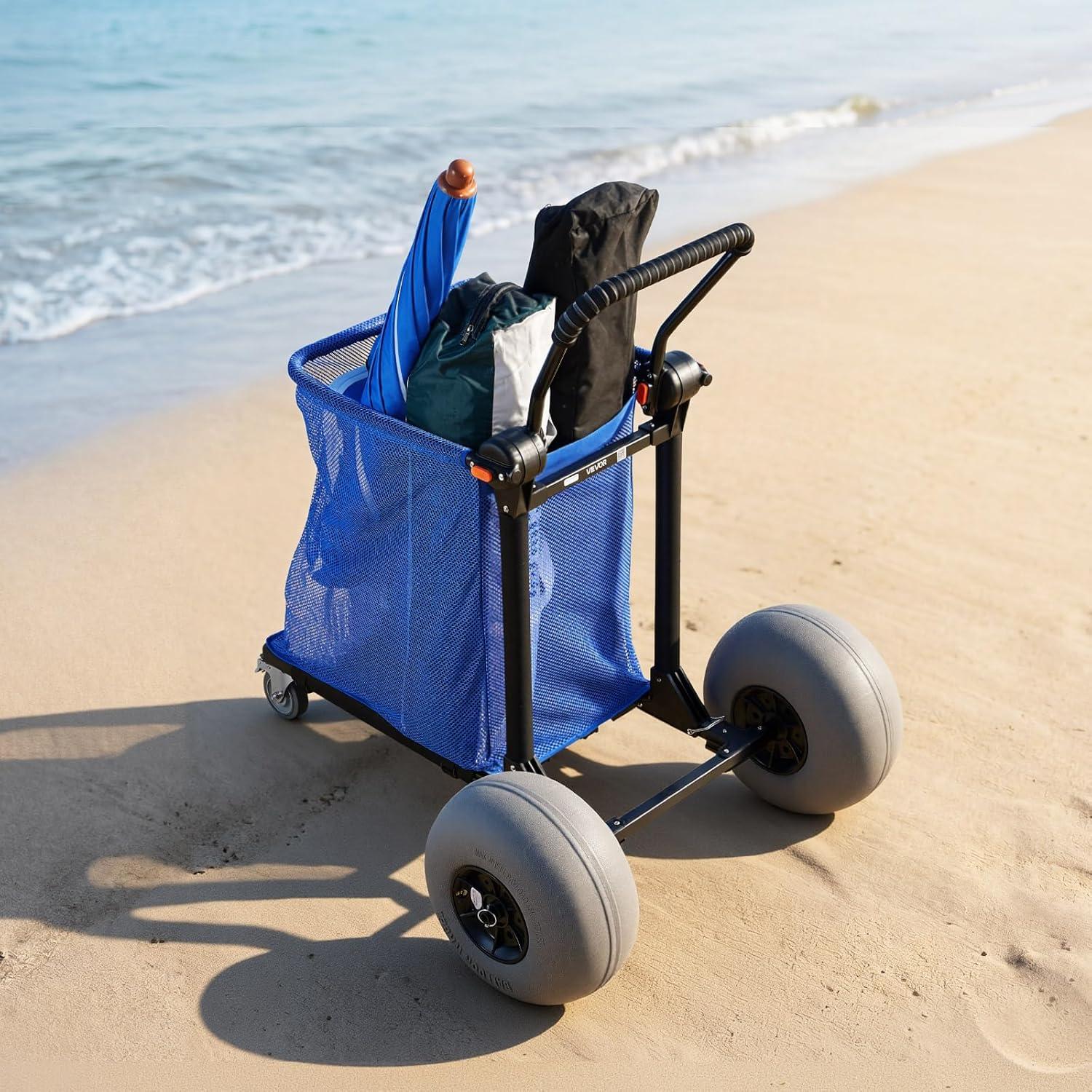image:imageVEVOR Beach Dolly with Big Wheels for Sand 299 x 154 Cargo Deck w 12 Balloon Wheels 165LBS Loading Capacity Folding Sand Cart amp 27 to 447 Adjustable Height Heavy Duty Cart for Beach9808501100mm