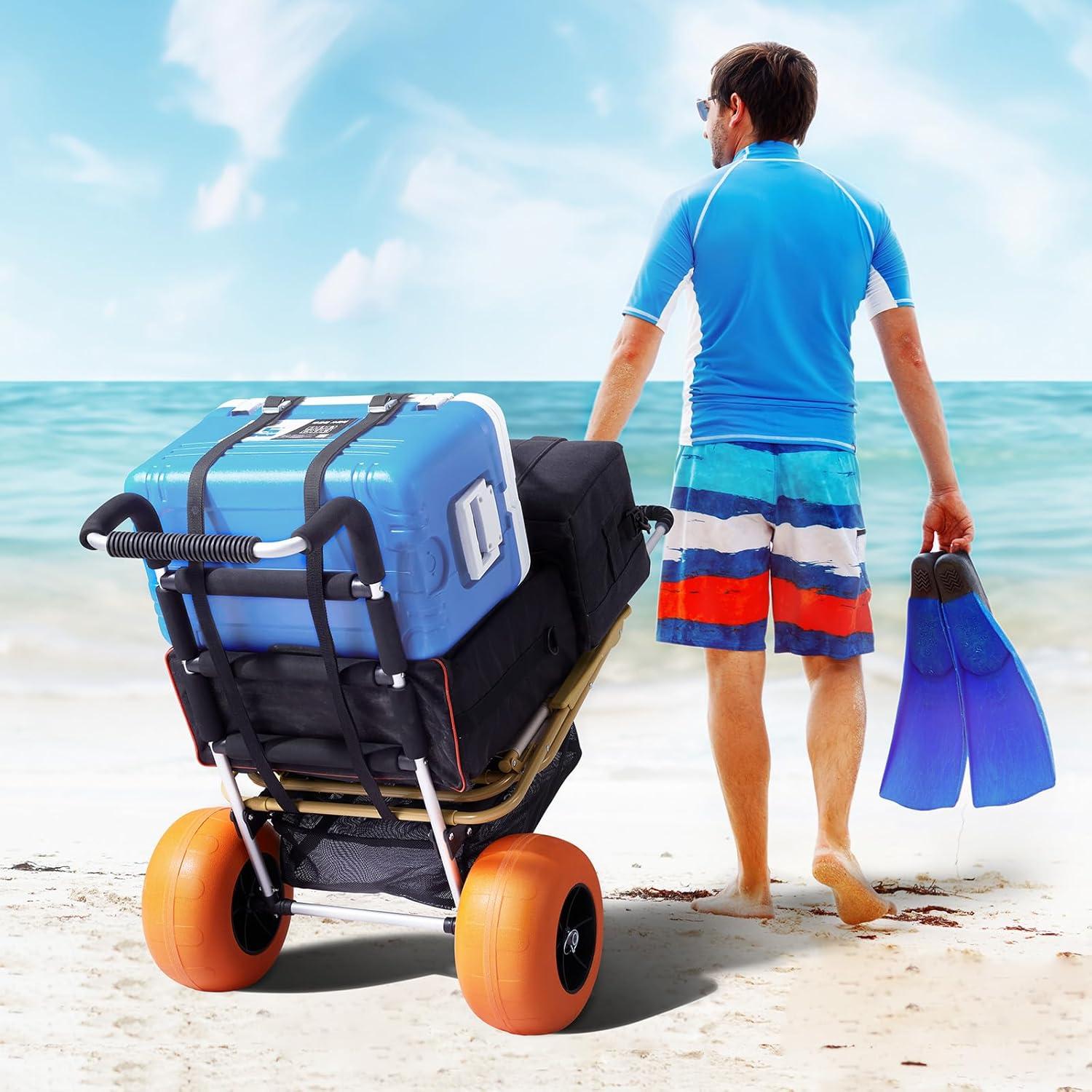 image:imageVEVOR Beach Dolly with Big Wheels for Sand 299 x 154 Cargo Deck w 12 Balloon Wheels 165LBS Loading Capacity Folding Sand Cart amp 27 to 447 Adjustable Height Heavy Duty Cart for Beach30 X 15 Cargo Deck 12 Balloon Wheels