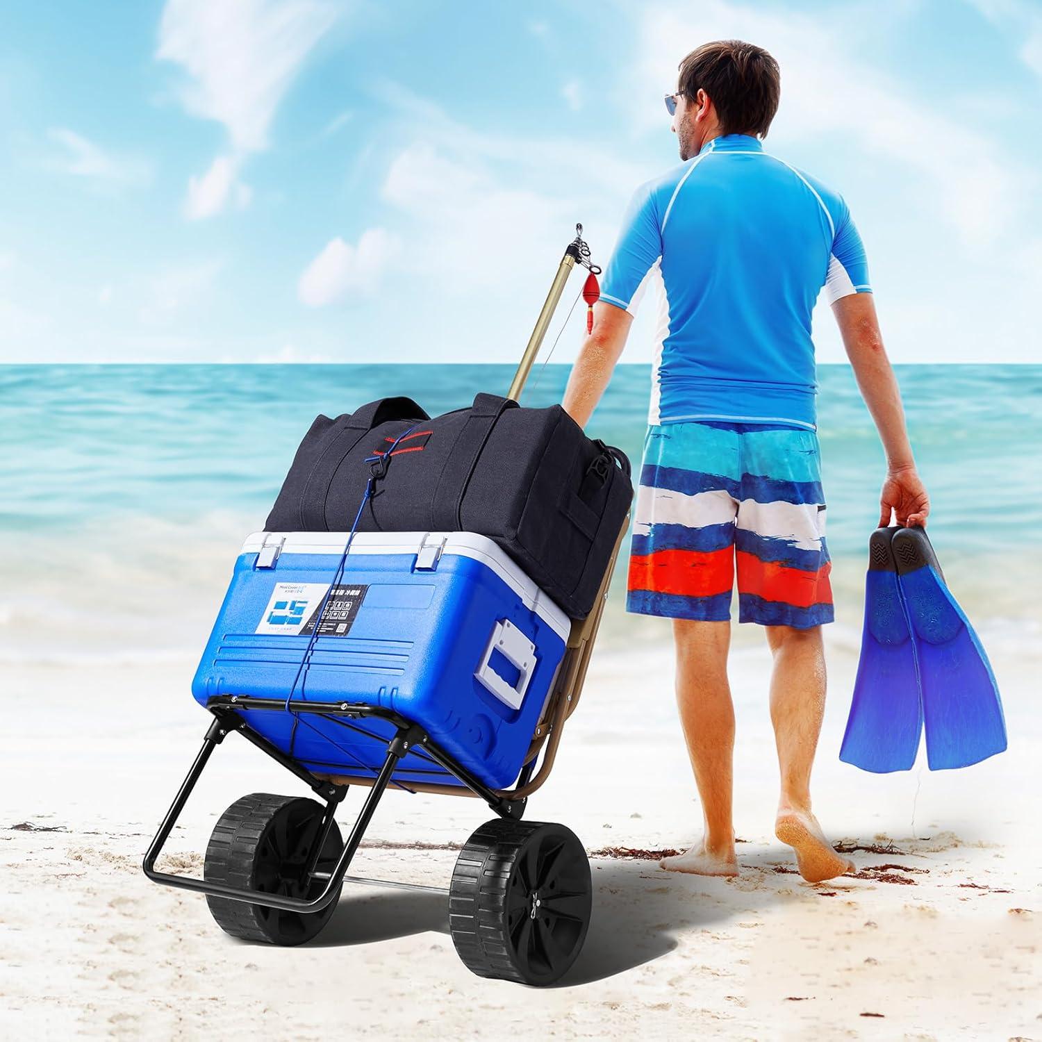 image:imageVEVOR Beach Dolly with Big Wheels for Sand 299 x 154 Cargo Deck w 12 Balloon Wheels 165LBS Loading Capacity Folding Sand Cart amp 27 to 447 Adjustable Height Heavy Duty Cart for Beach15 x 16 Cargo Deck 10 PE Solid Wheels