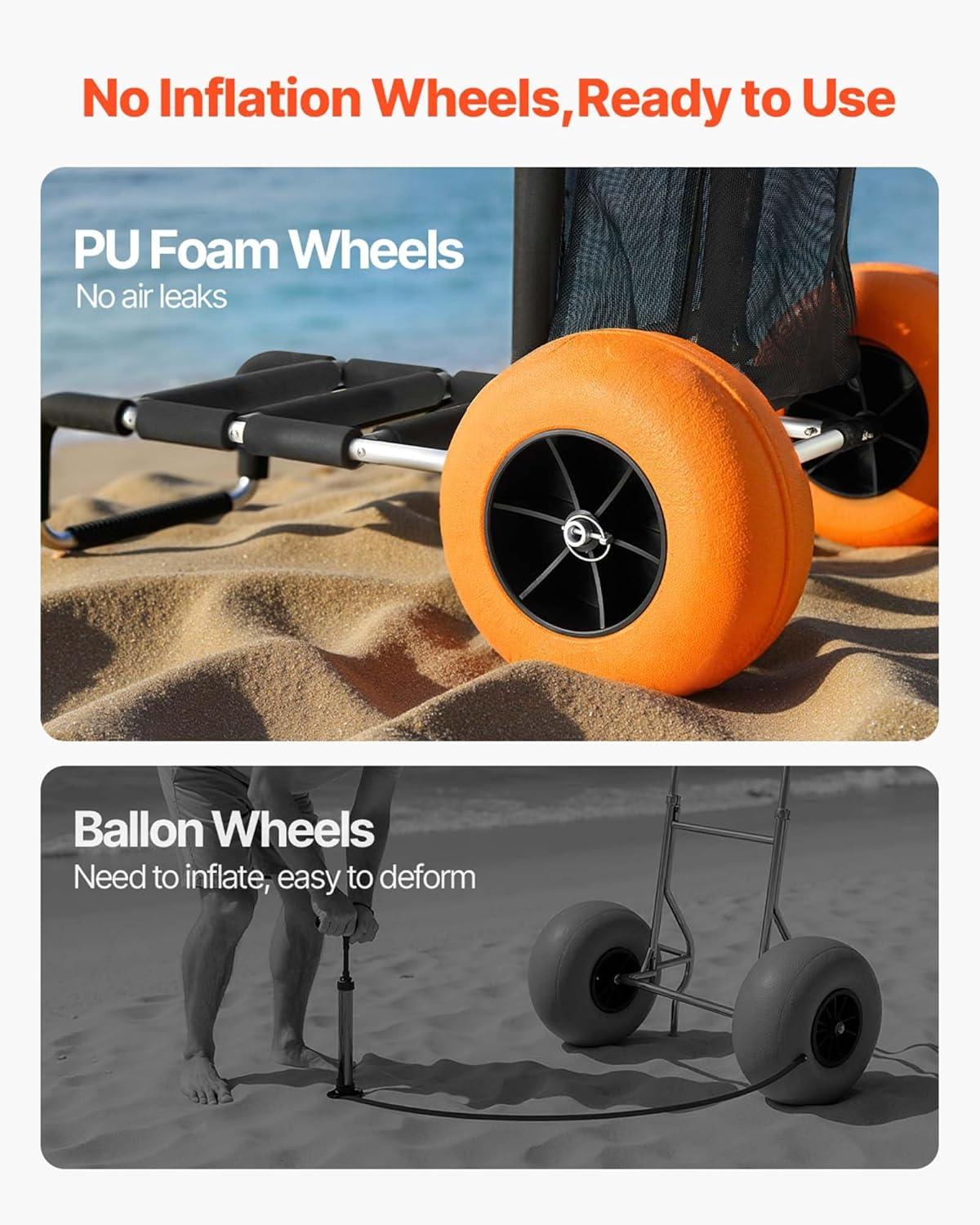 image:imageVEVOR Beach Dolly with Big Wheels for Sand 299 x 154 Cargo Deck w 12 Balloon Wheels 165LBS Loading Capacity Folding Sand Cart amp 27 to 447 Adjustable Height Heavy Duty Cart for Beach30 X 15 Cargo Deck 12 Balloon Wheels