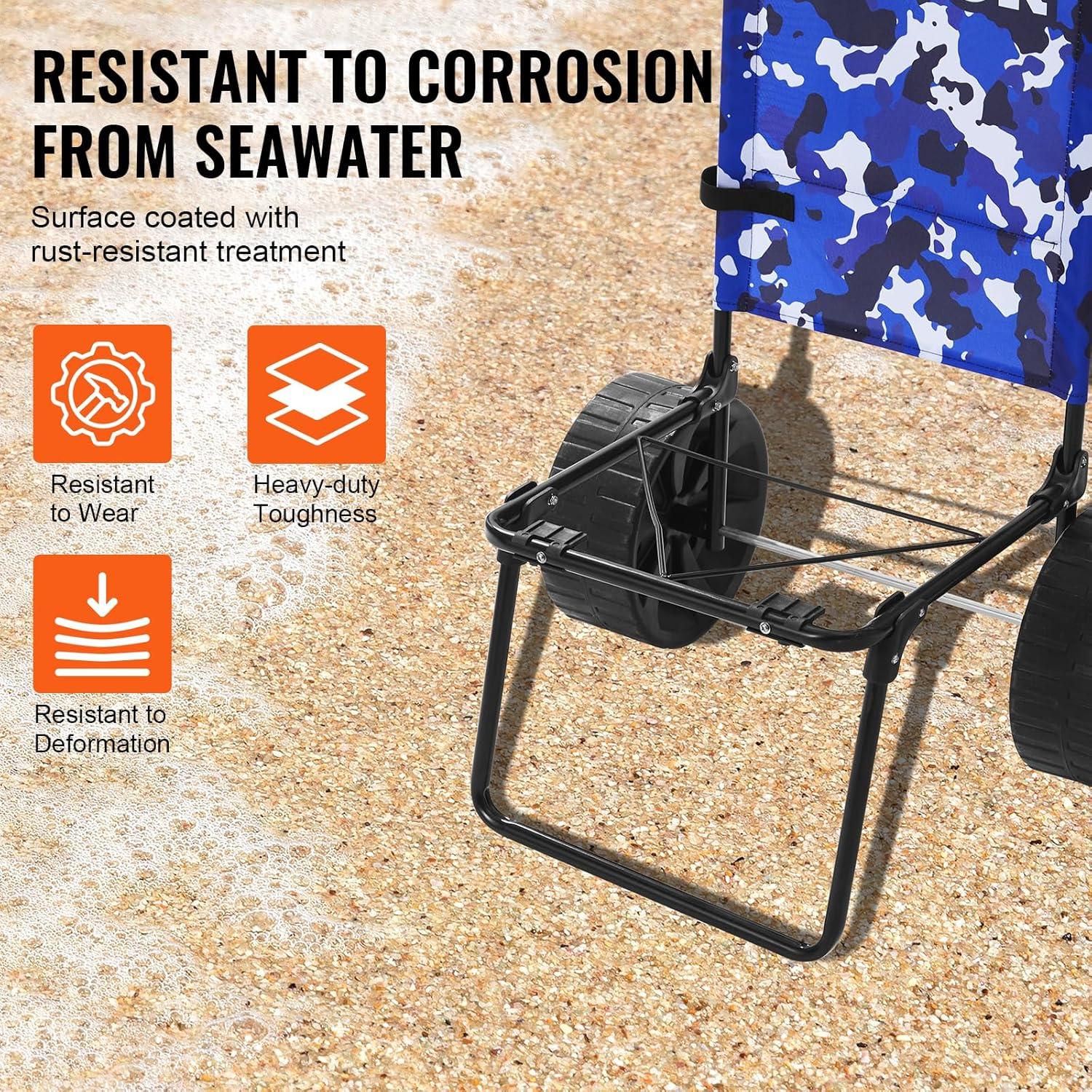 image:imageVEVOR Beach Dolly with Big Wheels for Sand 299 x 154 Cargo Deck w 12 Balloon Wheels 165LBS Loading Capacity Folding Sand Cart amp 27 to 447 Adjustable Height Heavy Duty Cart for Beach15 x 16 Cargo Deck 10 PE Solid Wheels