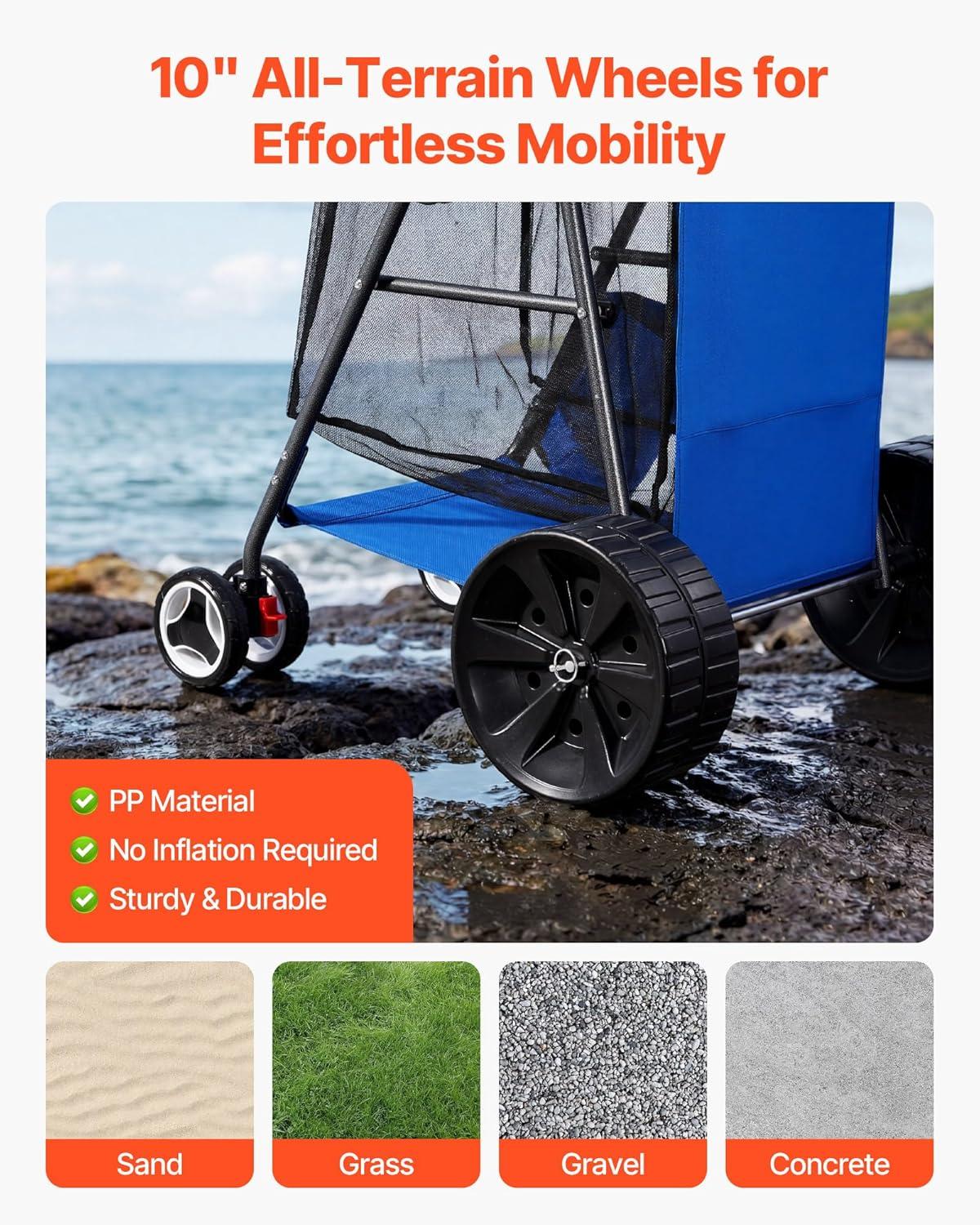 image:imageVEVOR Beach Dolly with Big Wheels for Sand 299 x 154 Cargo Deck w 12 Balloon Wheels 165LBS Loading Capacity Folding Sand Cart amp 27 to 447 Adjustable Height Heavy Duty Cart for Beach7806351065mm