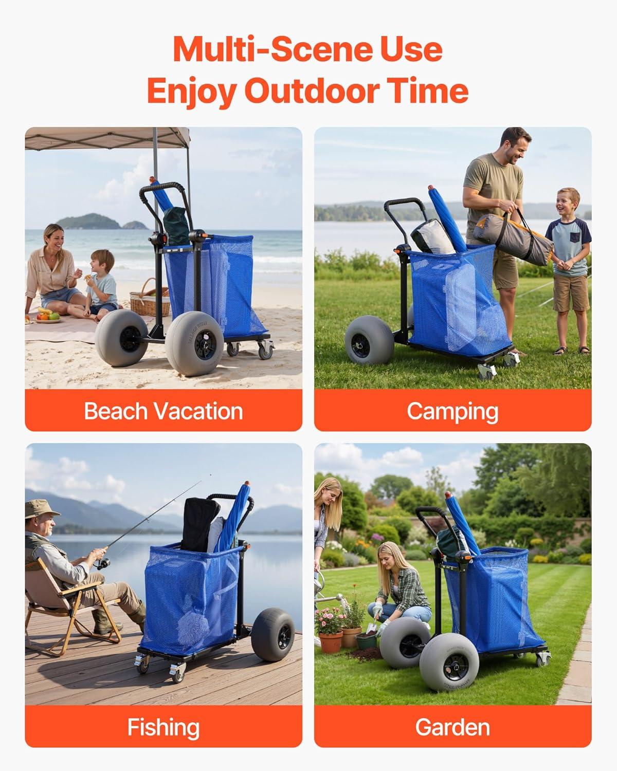image:imageVEVOR Beach Dolly with Big Wheels for Sand 299 x 154 Cargo Deck w 12 Balloon Wheels 165LBS Loading Capacity Folding Sand Cart amp 27 to 447 Adjustable Height Heavy Duty Cart for Beach9808501100mm