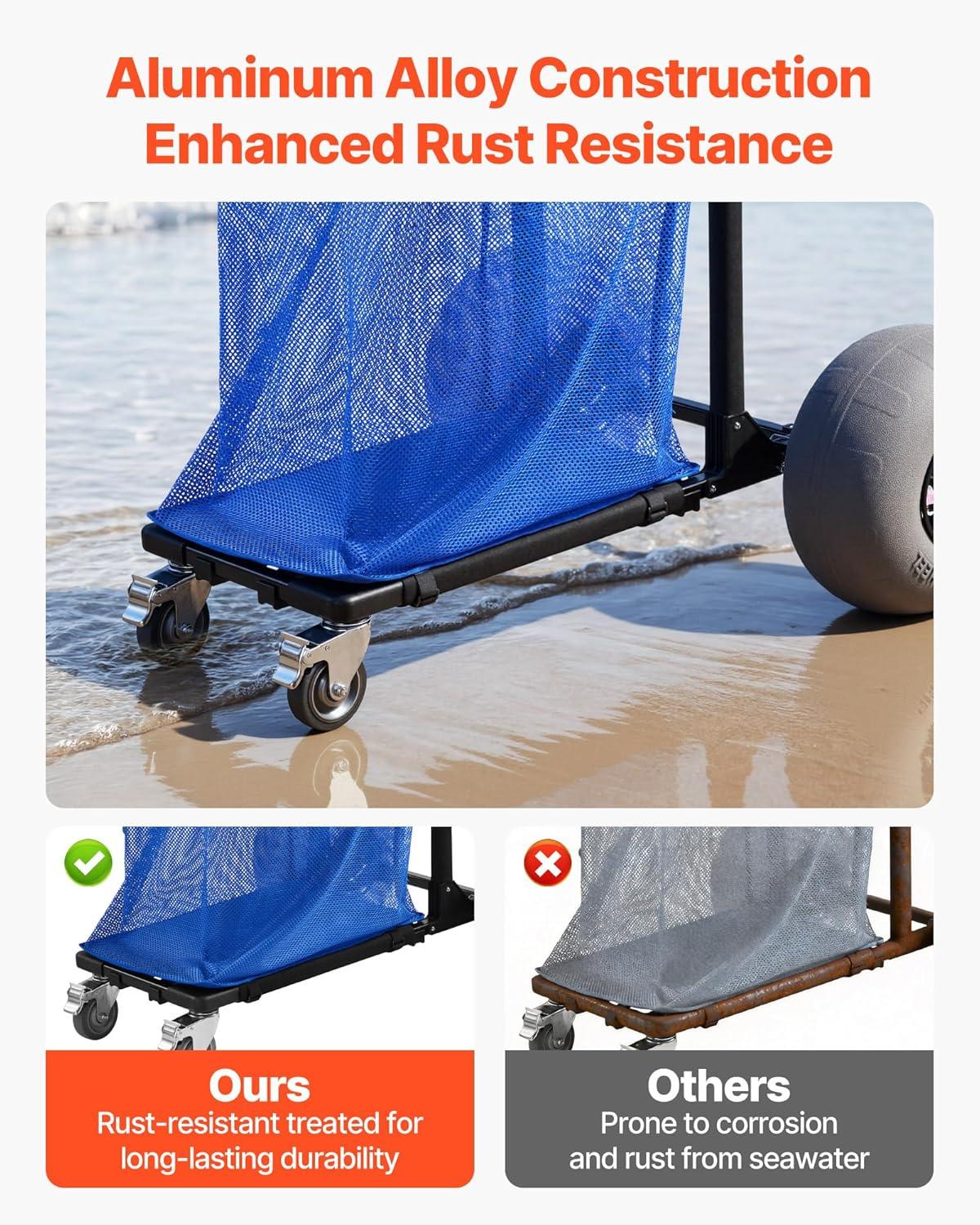 image:imageVEVOR Beach Dolly with Big Wheels for Sand 299 x 154 Cargo Deck w 12 Balloon Wheels 165LBS Loading Capacity Folding Sand Cart amp 27 to 447 Adjustable Height Heavy Duty Cart for Beach9808501100mm