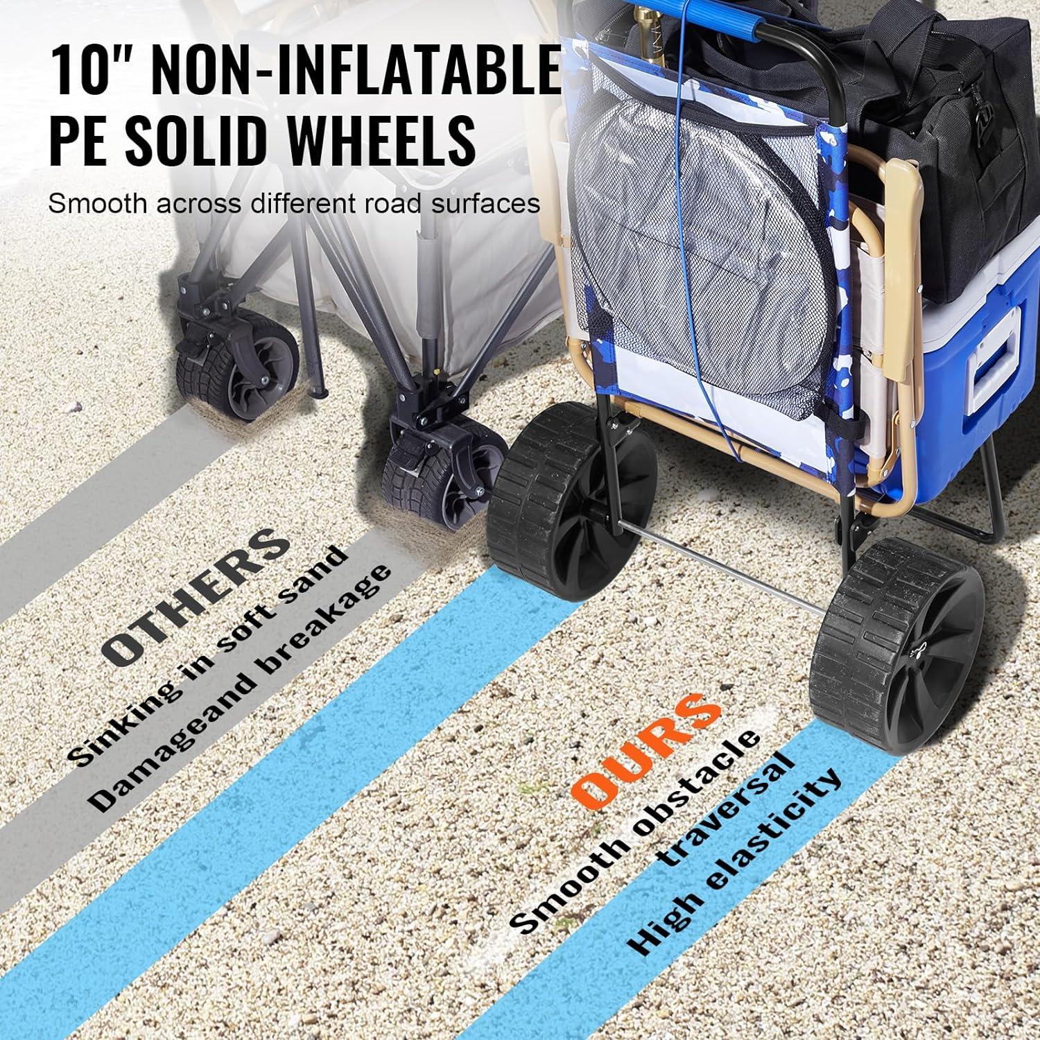 image:imageVEVOR Beach Dolly with Big Wheels for Sand 299 x 154 Cargo Deck w 12 Balloon Wheels 165LBS Loading Capacity Folding Sand Cart amp 27 to 447 Adjustable Height Heavy Duty Cart for Beach15 x 16 Cargo Deck 10 PE Solid Wheels