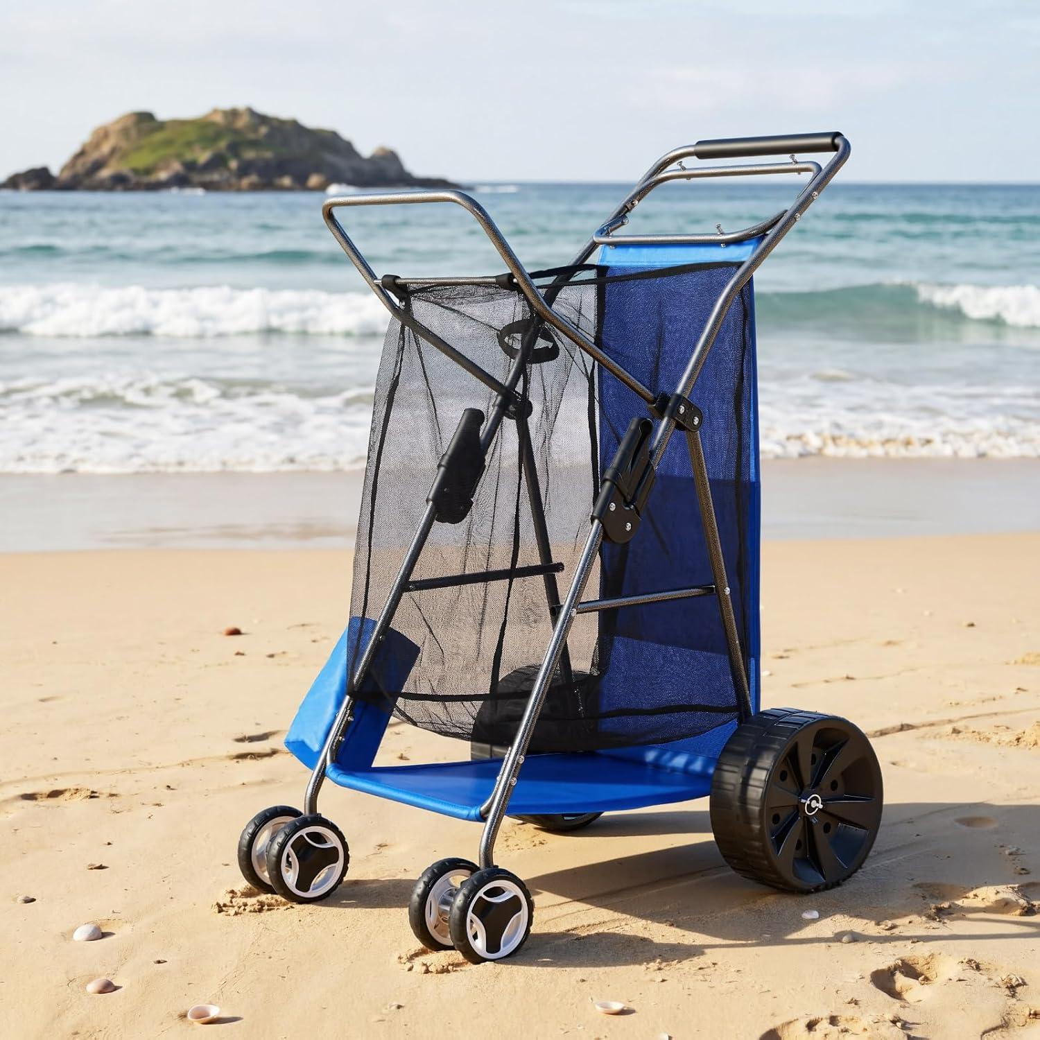 image:imageVEVOR Beach Dolly with Big Wheels for Sand 299 x 154 Cargo Deck w 12 Balloon Wheels 165LBS Loading Capacity Folding Sand Cart amp 27 to 447 Adjustable Height Heavy Duty Cart for Beach7806351065mm