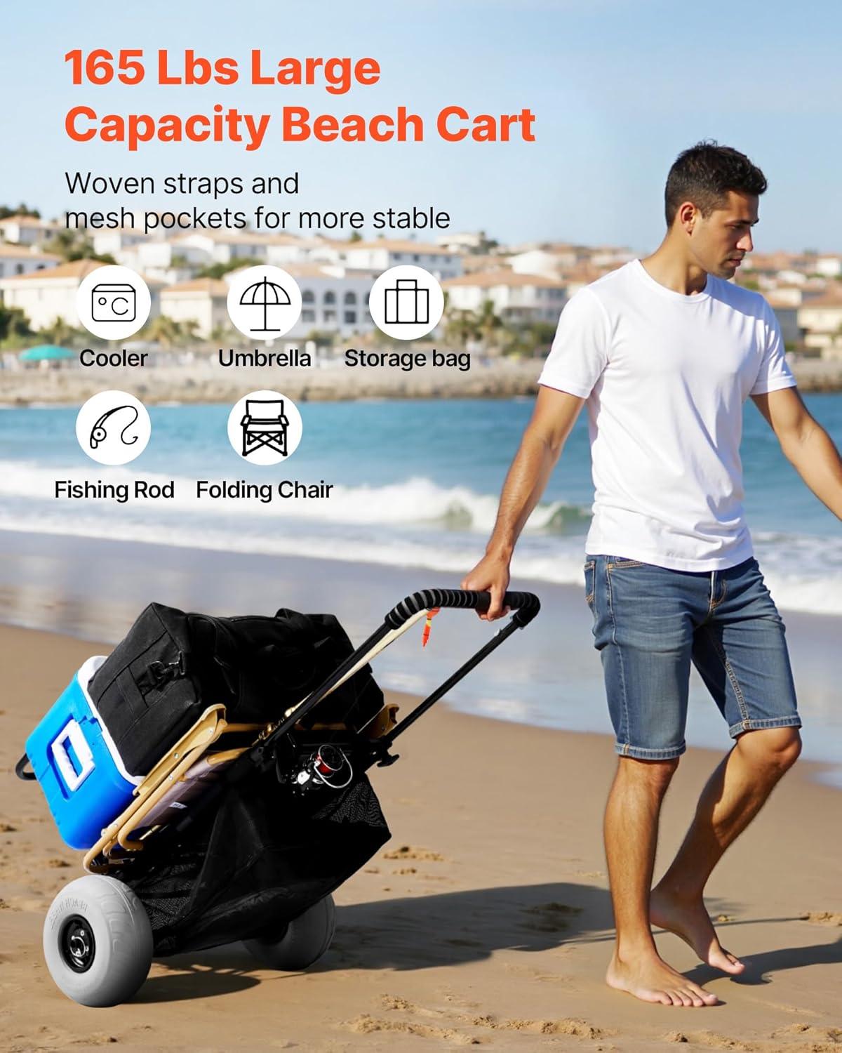 image:imageVEVOR Beach Dolly with Big Wheels for Sand 299 x 154 Cargo Deck w 12 Balloon Wheels 165LBS Loading Capacity Folding Sand Cart amp 27 to 447 Adjustable Height Heavy Duty Cart for Beach20 x 15 Cargo Deck 9 Balloon Wheels