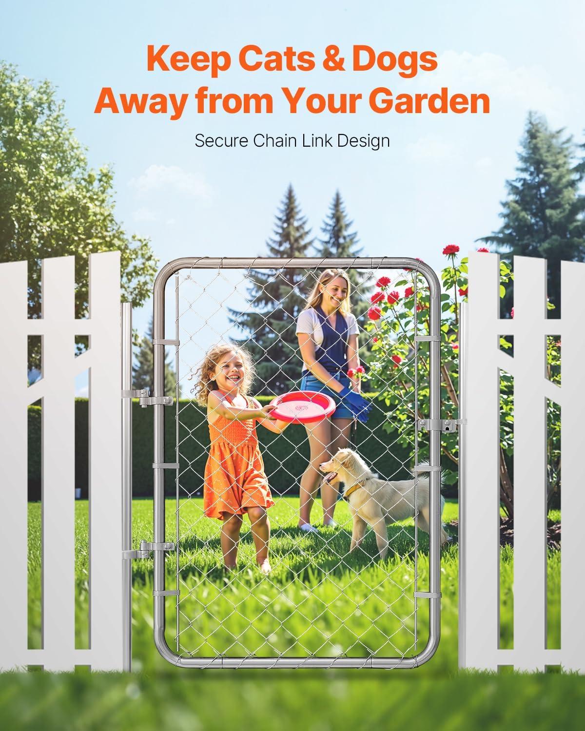 image:imageVEVOR Chain Link Fence Gate 72 x 48 in Adjustable Chain Link Fence Panel Fit 226 ft W x 6 ft H Garden Fence Gate Opening Fencing Gate with Plastic Coating for Farm Black Posts Not IncludedSilver