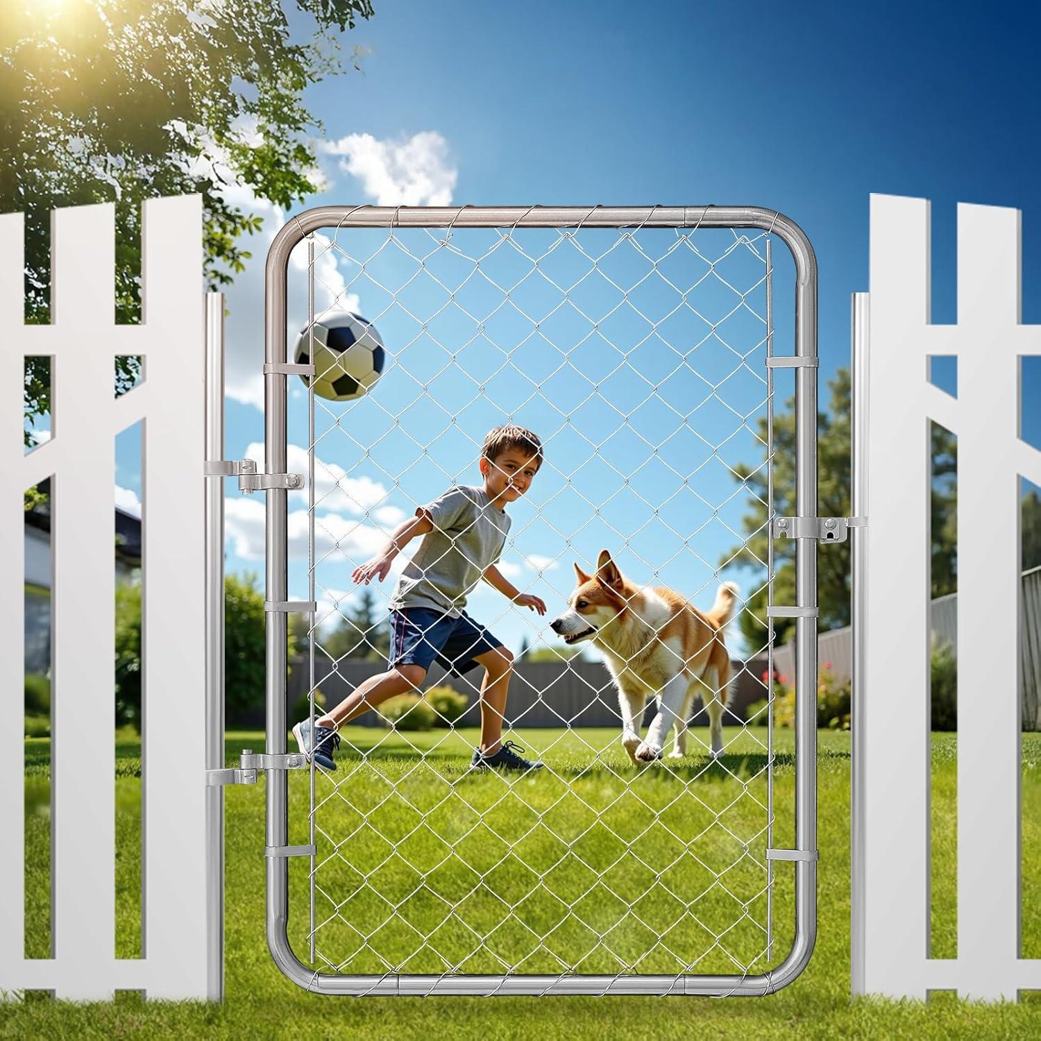 image:imageVEVOR Chain Link Fence Gate 72 x 48 in Adjustable Chain Link Fence Panel Fit 226 ft W x 6 ft H Garden Fence Gate Opening Fencing Gate with Plastic Coating for Farm Black Posts Not IncludedSilver
