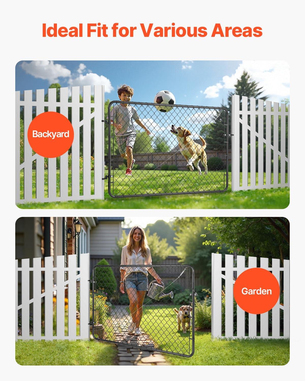 image:imageVEVOR Chain Link Fence Gate 72 x 48 in Adjustable Chain Link Fence Panel Fit 226 ft W x 6 ft H Garden Fence Gate Opening Fencing Gate with Plastic Coating for Farm Black Posts Not IncludedBlack