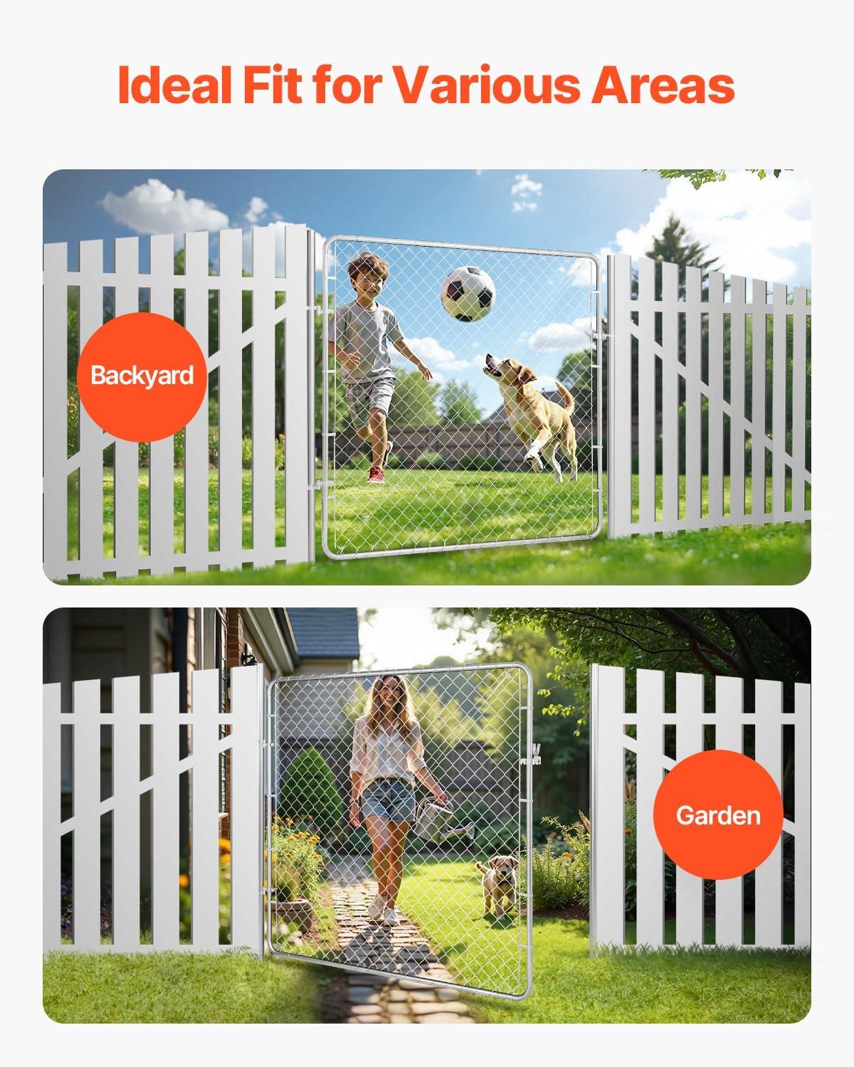 image:imageVEVOR Chain Link Fence Gate 72 x 48 in Adjustable Chain Link Fence Panel Fit 226 ft W x 6 ft H Garden Fence Gate Opening Fencing Gate with Plastic Coating for Farm Black Posts Not IncludedSilver