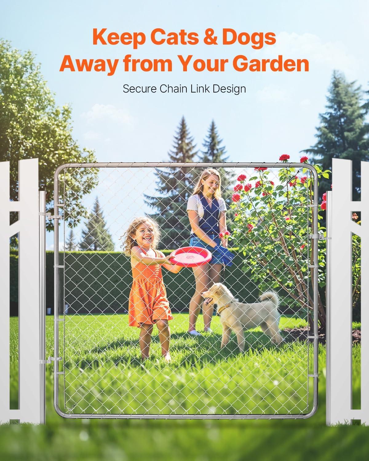 image:imageVEVOR Chain Link Fence Gate 72 x 48 in Adjustable Chain Link Fence Panel Fit 226 ft W x 6 ft H Garden Fence Gate Opening Fencing Gate with Plastic Coating for Farm Black Posts Not IncludedSilver