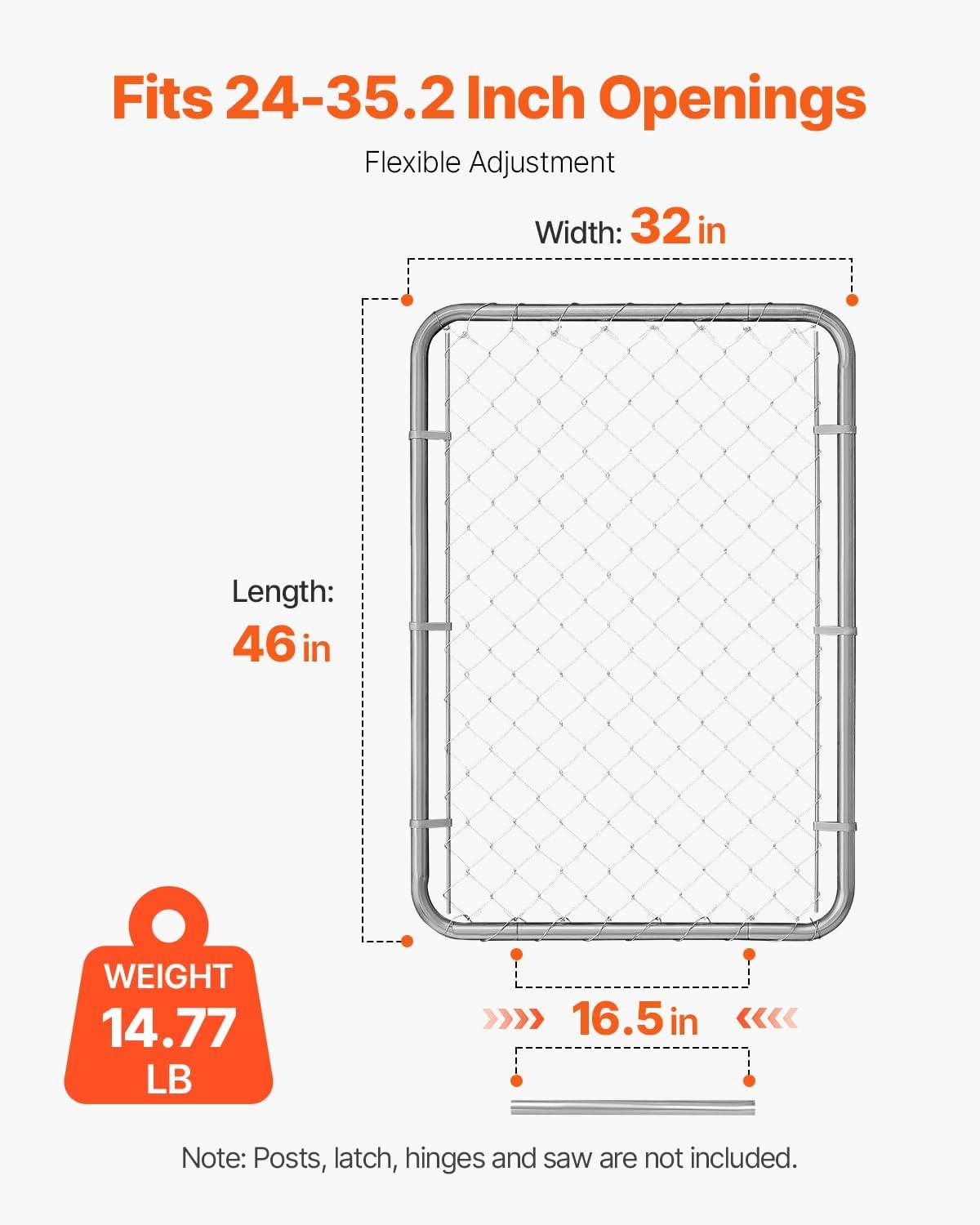 image:imageVEVOR Chain Link Fence Gate 72 x 48 in Adjustable Chain Link Fence Panel Fit 226 ft W x 6 ft H Garden Fence Gate Opening Fencing Gate with Plastic Coating for Farm Black Posts Not IncludedSilver