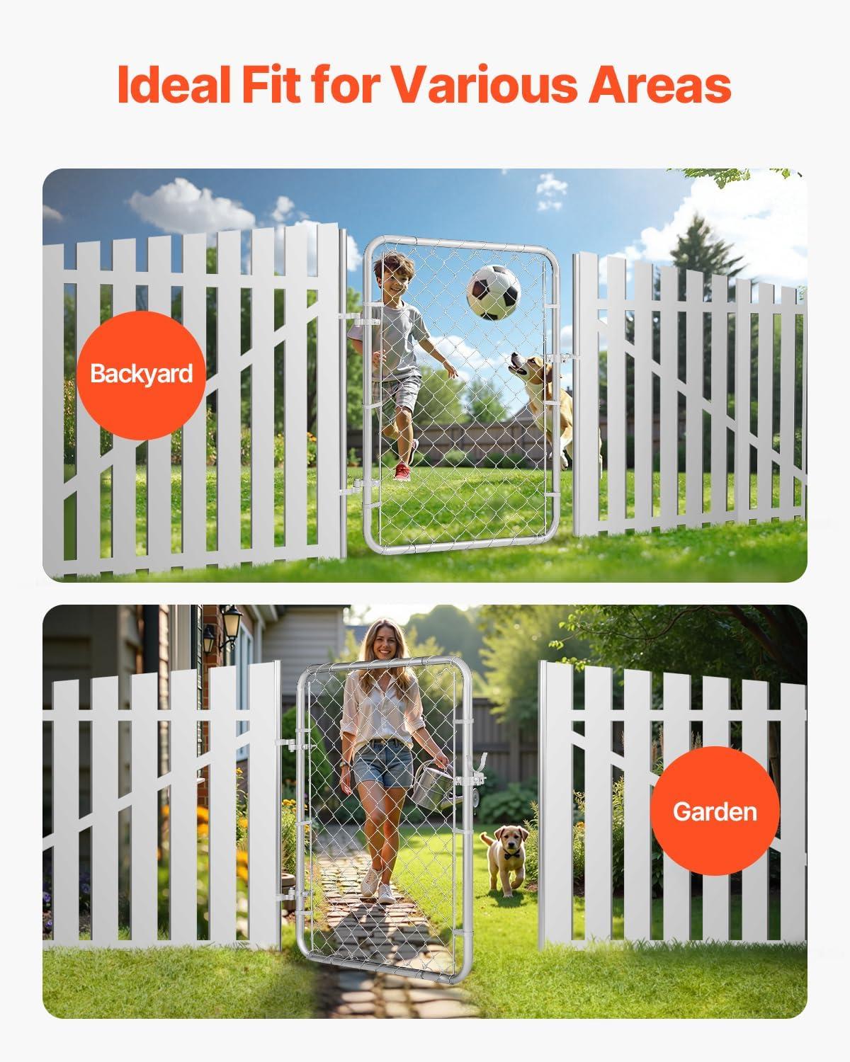 image:imageVEVOR Chain Link Fence Gate 72 x 48 in Adjustable Chain Link Fence Panel Fit 226 ft W x 6 ft H Garden Fence Gate Opening Fencing Gate with Plastic Coating for Farm Black Posts Not IncludedSilver