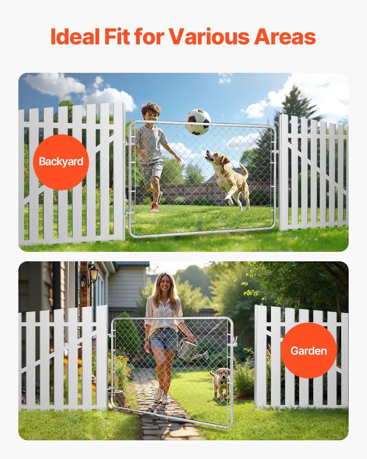 image:imageVEVOR Chain Link Fence Gate 72 x 48 in Adjustable Chain Link Fence Panel Fit 226 ft W x 6 ft H Garden Fence Gate Opening Fencing Gate with Plastic Coating for Farm Black Posts Not IncludedSilver