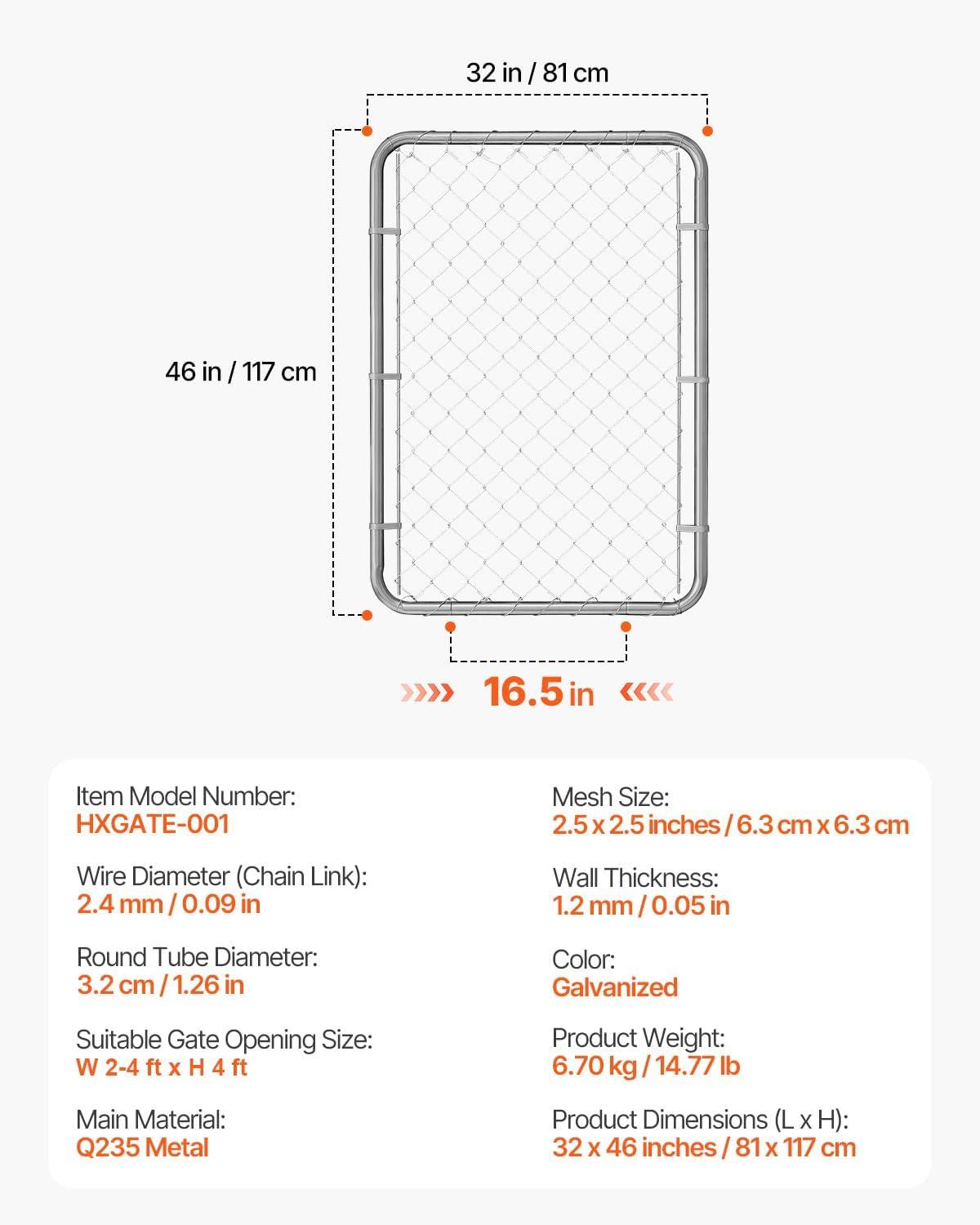 image:imageVEVOR Chain Link Fence Gate 72 x 48 in Adjustable Chain Link Fence Panel Fit 226 ft W x 6 ft H Garden Fence Gate Opening Fencing Gate with Plastic Coating for Farm Black Posts Not IncludedSilver