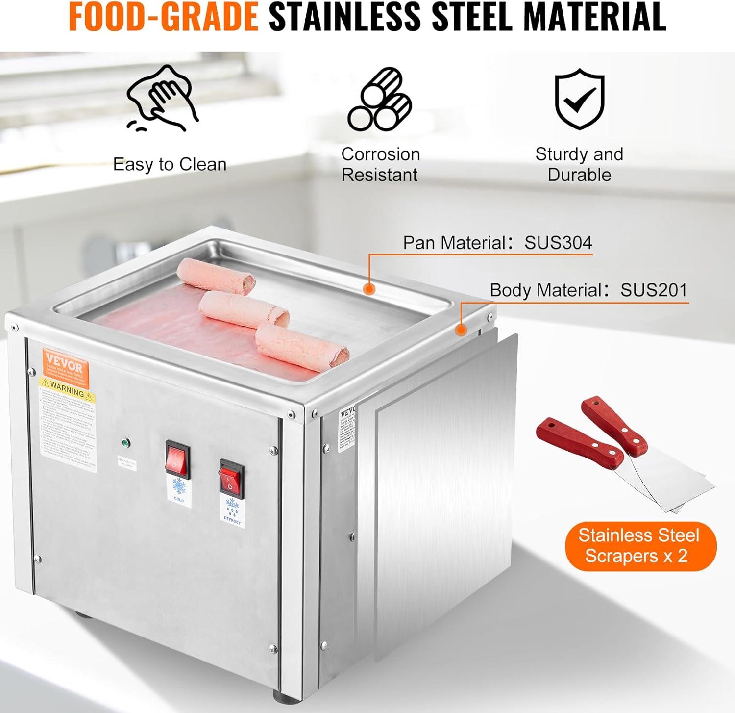 image:imageVEVOR Commercial Ice Roll MakerStirFried Yogurt Cream Machine 220W Ice Cream Roll Machine with 94 x 11 Square Pan Button Defrost Method with Food Shovels Perfect for BarsCafes Dessert Shops220W