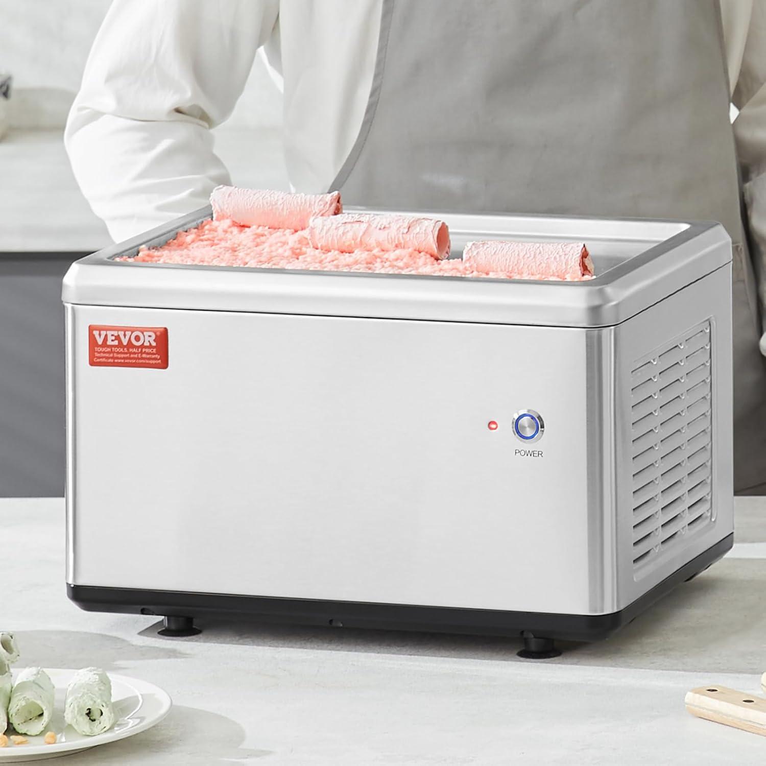 image:imageVEVOR Commercial Ice Roll MakerStirFried Yogurt Cream Machine 220W Ice Cream Roll Machine with 94 x 11 Square Pan Button Defrost Method with Food Shovels Perfect for BarsCafes Dessert Shops120W