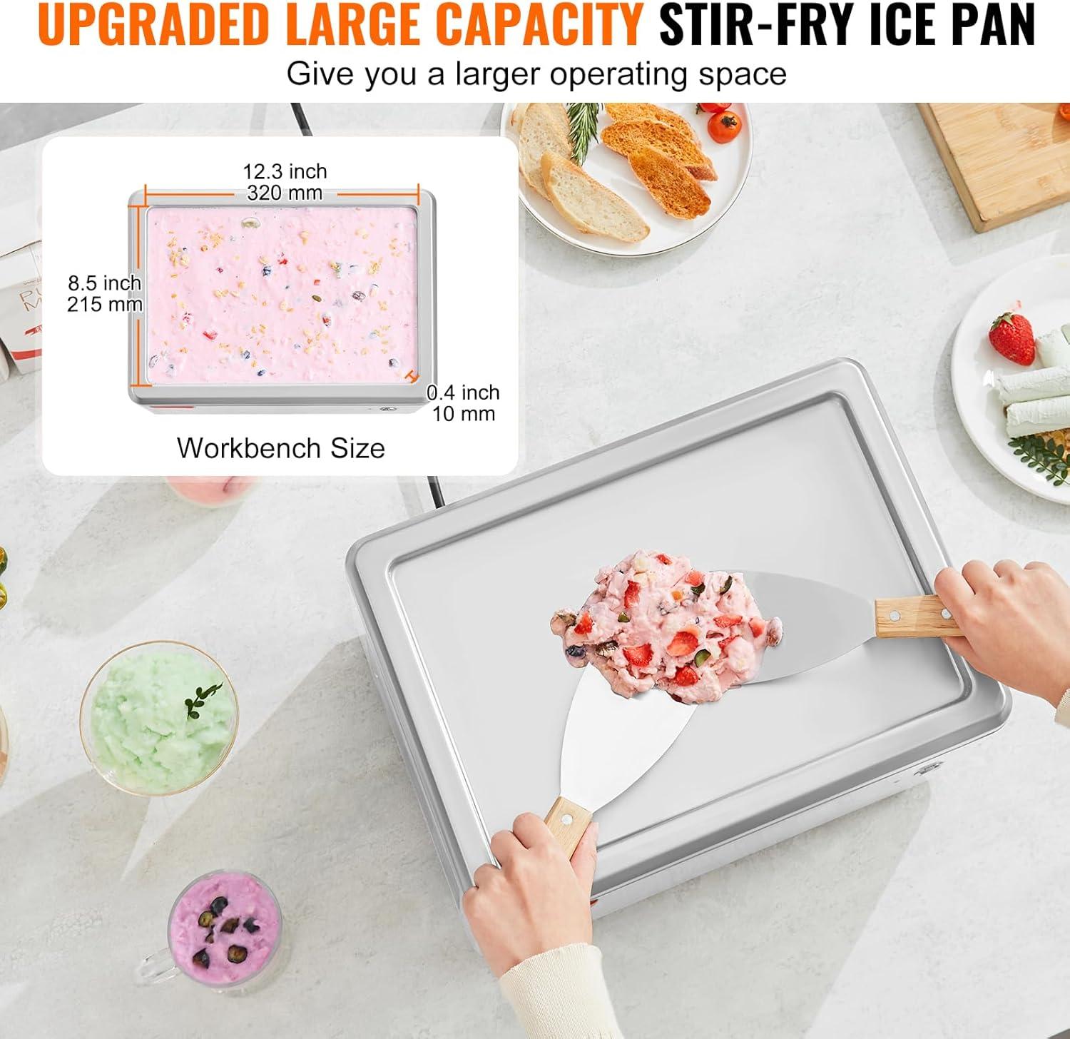 image:imageVEVOR Commercial Ice Roll MakerStirFried Yogurt Cream Machine 220W Ice Cream Roll Machine with 94 x 11 Square Pan Button Defrost Method with Food Shovels Perfect for BarsCafes Dessert Shops120W