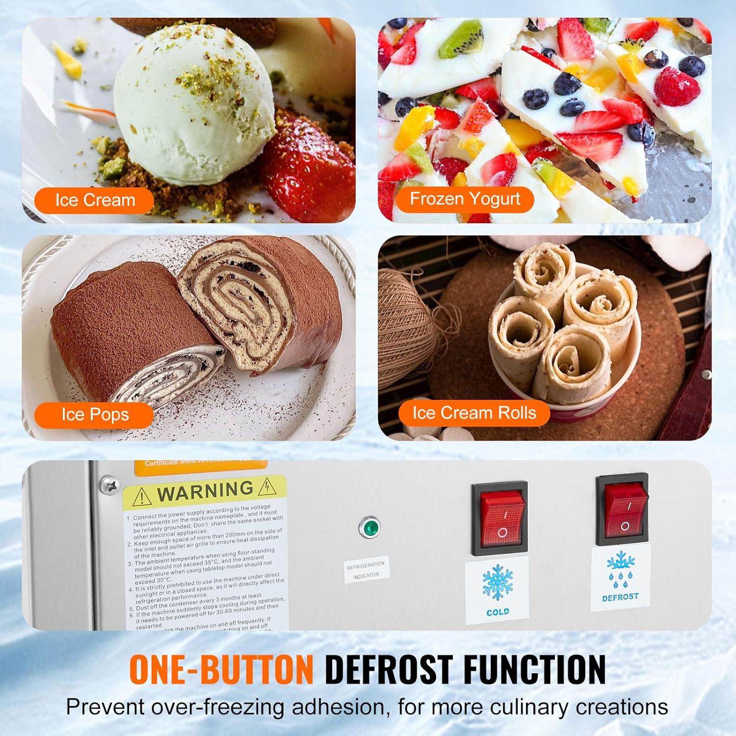 image:imageVEVOR Commercial Ice Roll MakerStirFried Yogurt Cream Machine 220W Ice Cream Roll Machine with 94 x 11 Square Pan Button Defrost Method with Food Shovels Perfect for BarsCafes Dessert Shops220W