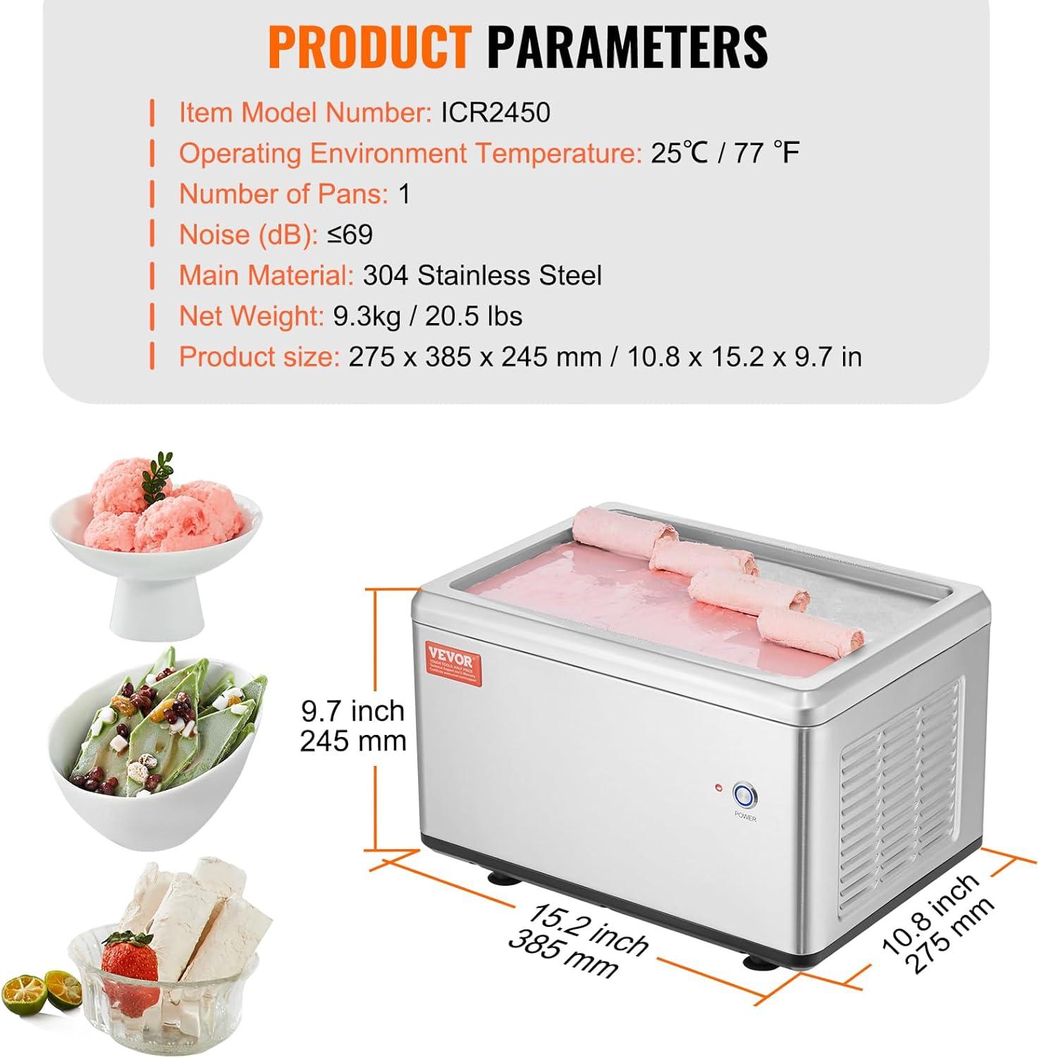image:imageVEVOR Commercial Ice Roll MakerStirFried Yogurt Cream Machine 220W Ice Cream Roll Machine with 94 x 11 Square Pan Button Defrost Method with Food Shovels Perfect for BarsCafes Dessert Shops120W