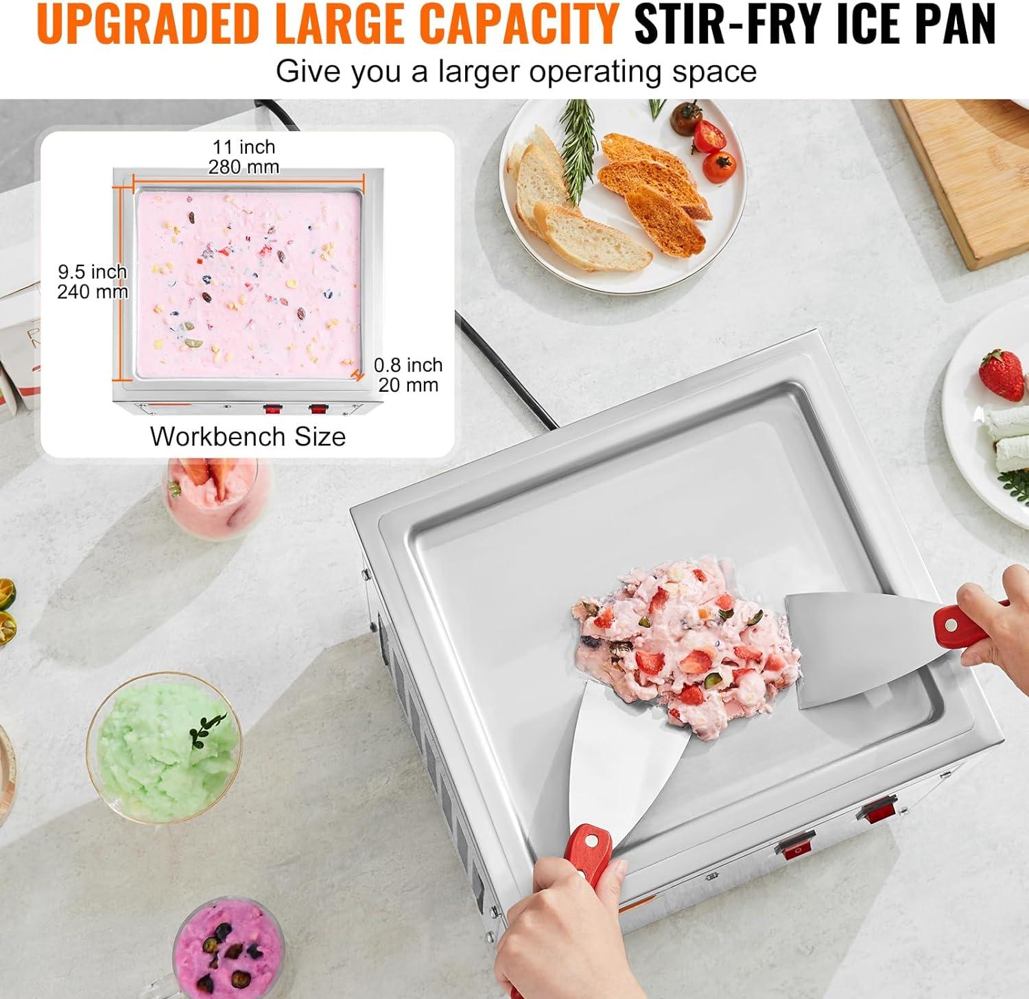 image:imageVEVOR Commercial Ice Roll MakerStirFried Yogurt Cream Machine 220W Ice Cream Roll Machine with 94 x 11 Square Pan Button Defrost Method with Food Shovels Perfect for BarsCafes Dessert Shops220W