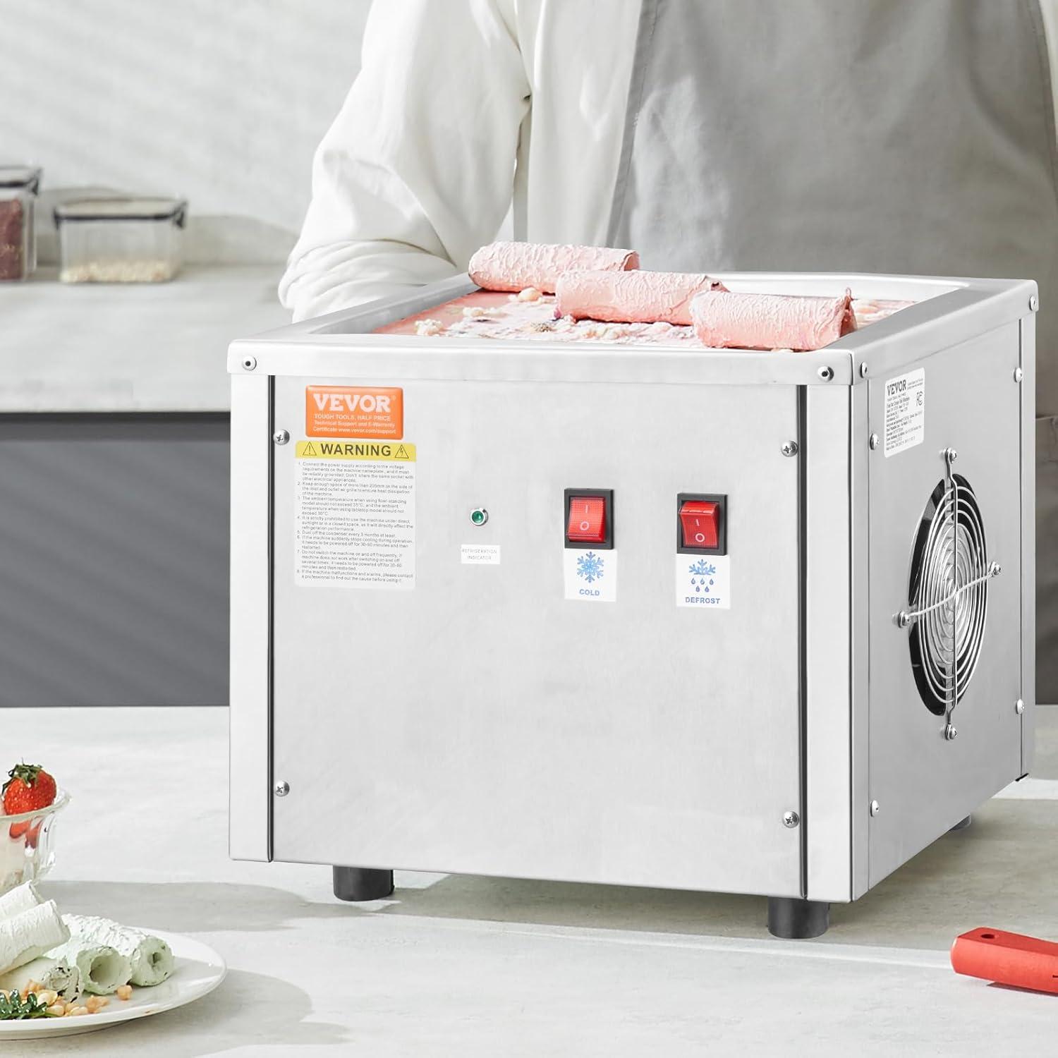 image:imageVEVOR Commercial Ice Roll MakerStirFried Yogurt Cream Machine 220W Ice Cream Roll Machine with 94 x 11 Square Pan Button Defrost Method with Food Shovels Perfect for BarsCafes Dessert Shops220W